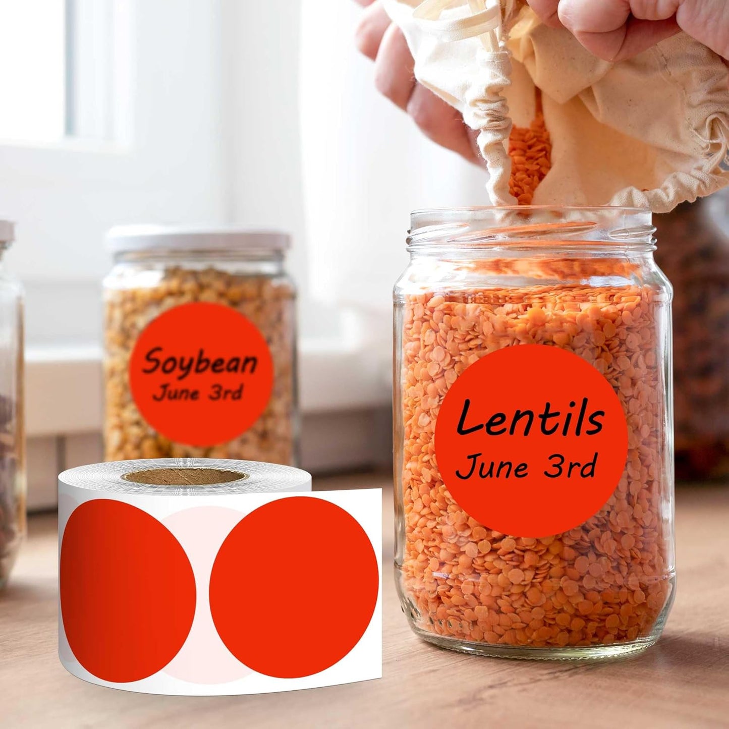 PARLAIM 2 inch Round Color-Code Dot Sticker Labels, 4 Rolls 2000 Adhesive Label Pack in Dispenser Box, Red