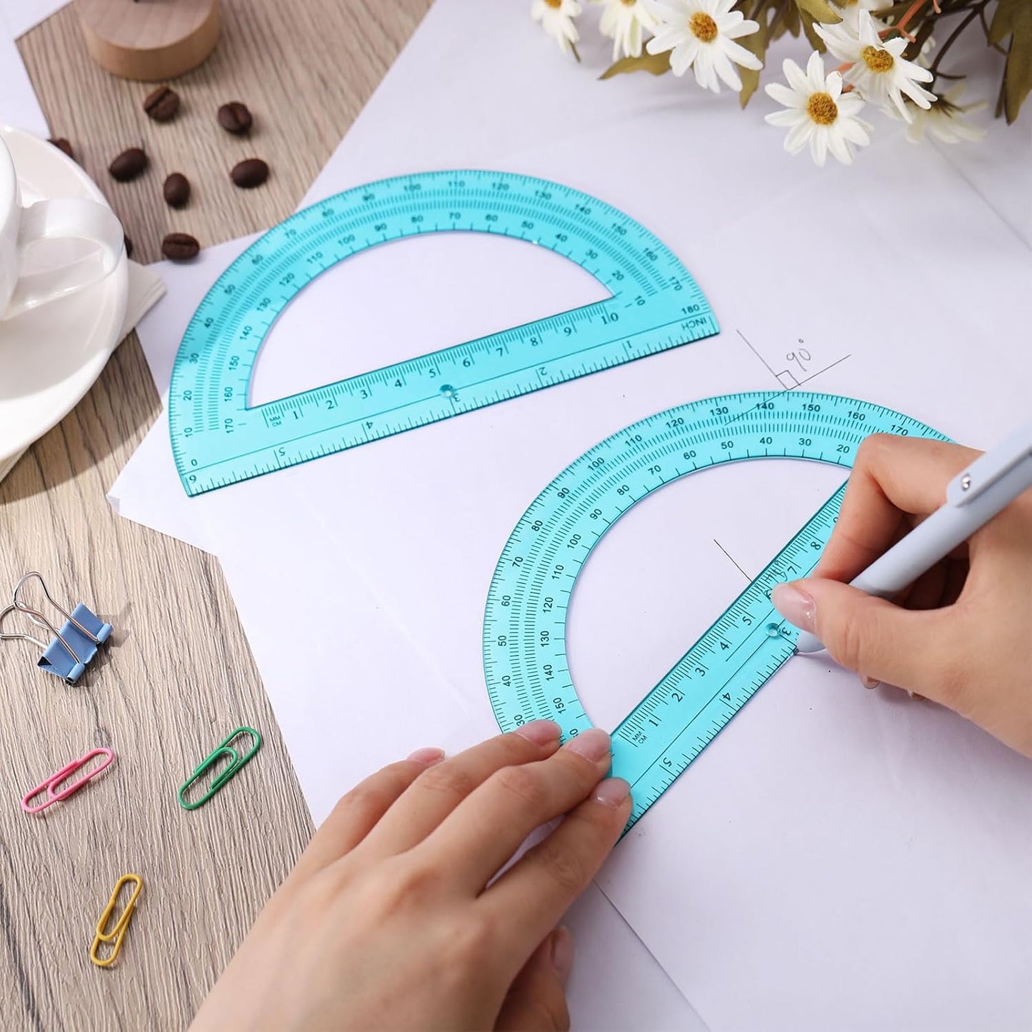 Zonon 2 Pcs 6 Inch Plastic Protractor Math Protractors 180 Degrees Angle Measurement, Translucent for Geometry Classroom Kid Student School Office Supplies(Blue)