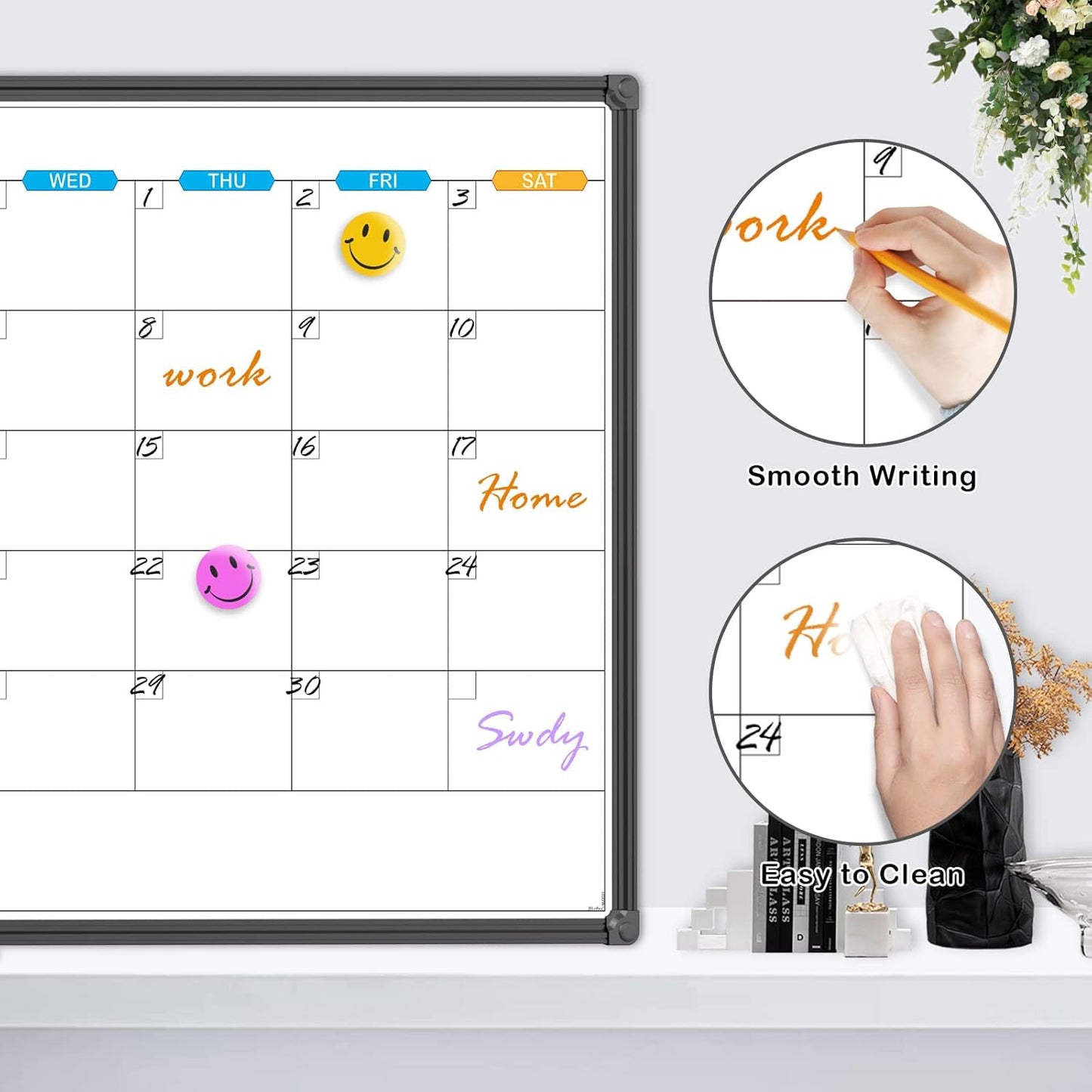 JILoffice Dry Erase Calendar Whiteboard - Magnetic White Board Calendar Monthly 36 X 24 Inch, Black Aluminum Frame Wall Mounted Board for Office Home and School