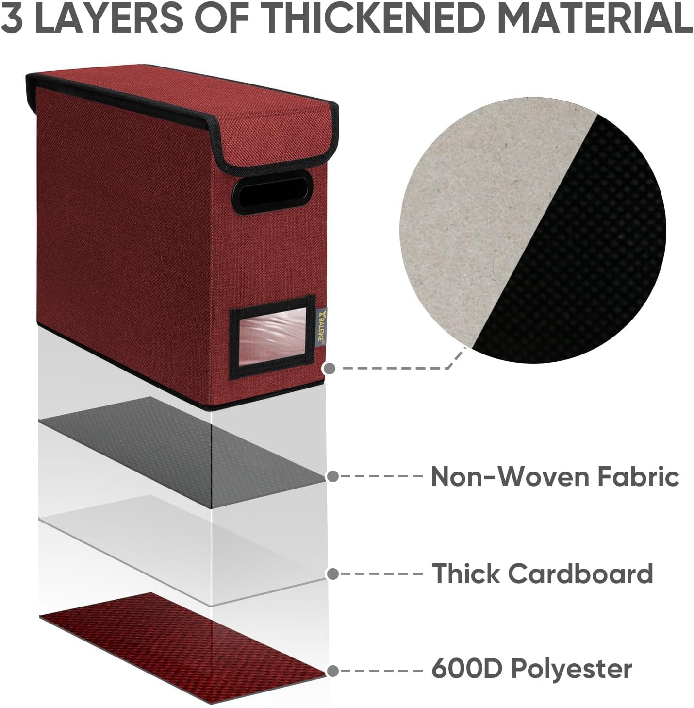 BALEINE File Organizer Box with Lid, Collapsible File Folder Organizer with Plastic Slide, Hanging File Folder Box for Office Document Storage (2 Pack, Red, S)