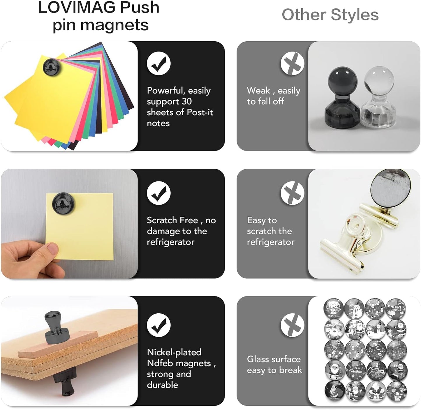 LOVIMAG 60Pcs Black Fridge Magnets - Strong Neodymium Magnets for Whiteboard, Refrigerator, Office, Classroom, Locker, Picture