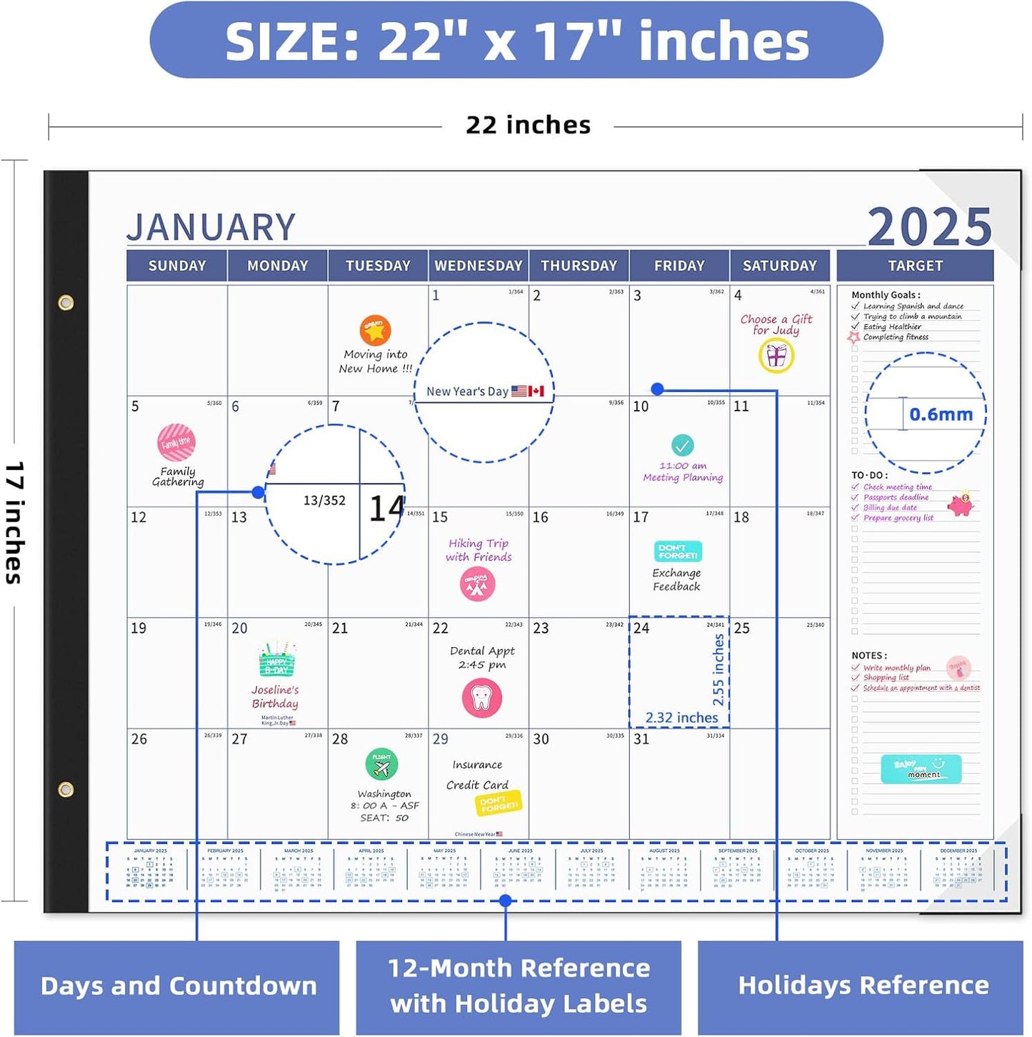 Ospelelf Desk Calendar 2025-2026 Large 22'' x 17'' Calendar 2025 Monthly Desktop Calendar, 18 Month Calendar, Use Jan 2025 - June 2026