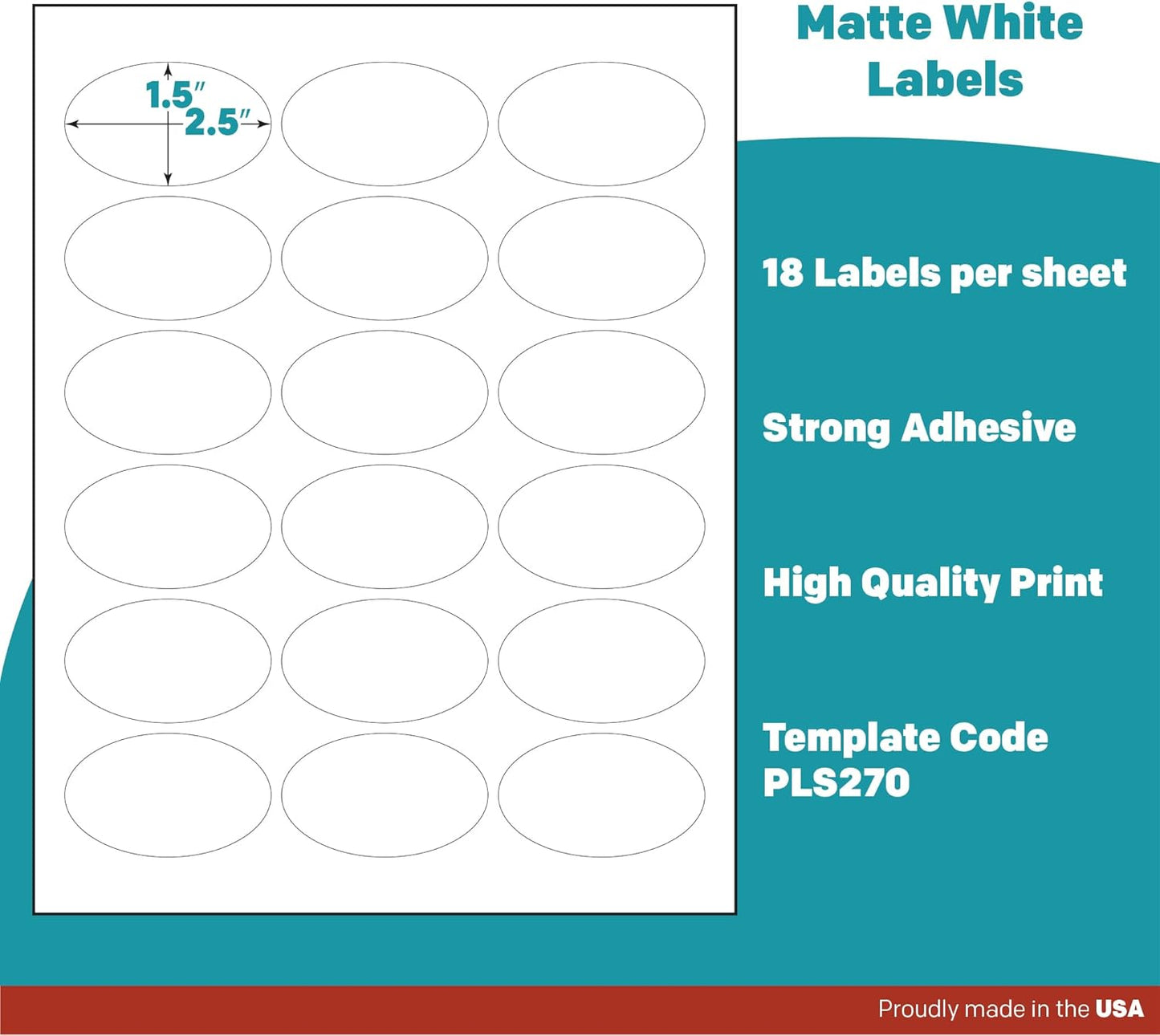 Premium Label Supply White Sticker Oval Labels – 2.5" x 1.5" Oval – Laser/Inkjet Compatible – (18 per Sheet), 25 Sheets – 450 Total Adhesive Labels