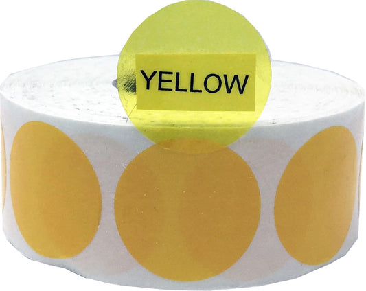 Transparent Yellow Color Coding Labels, 1 Inch Round Circle Dot Stickers, 500 Total Adhesive Labels Per Roll for Organizing Inventory, Storage, and Retail Use, Made in The USA