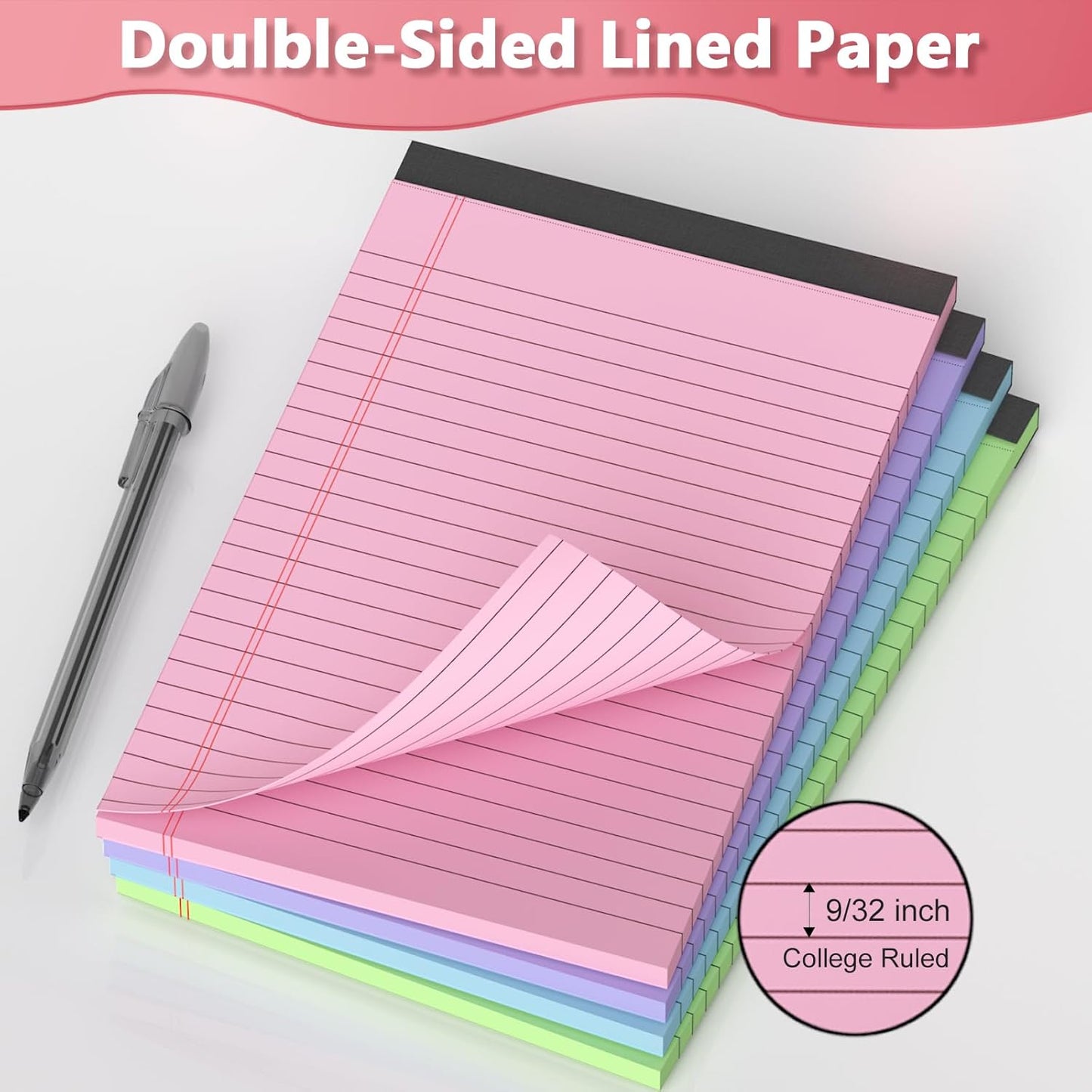 12 Pack Note Pads 5x8, Narrow Ruled Legal Pad Writing Pads 5x8, Multicolor Small Notepads Small Note Pads, 30 Sheet/Notepad, Pink Legal Pad, Purple Notepad,Colored Lined Paper for School,Business,Home