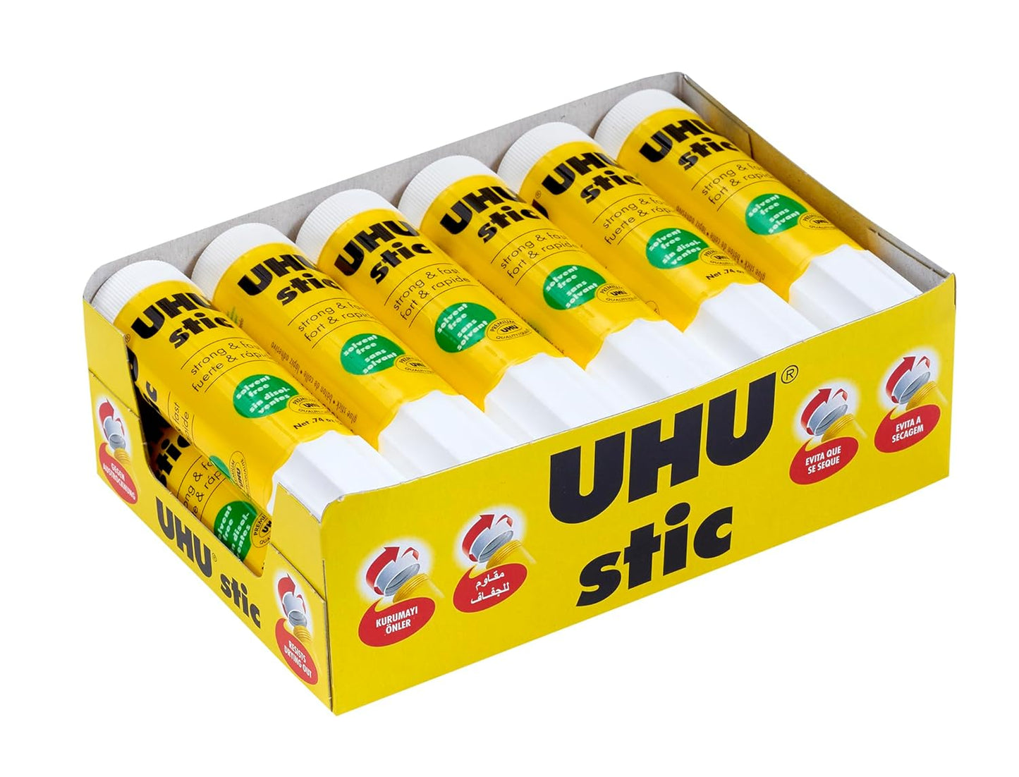 UHU All Purpose Glue Stick 12-Pack - White, Non-Toxic School Supplies, 0.74oz Strong-Bonding Permanent Adhesive, Washable Formula, Screw Cap Prevents Drying, Acid-Free Classroom Glue Sticks