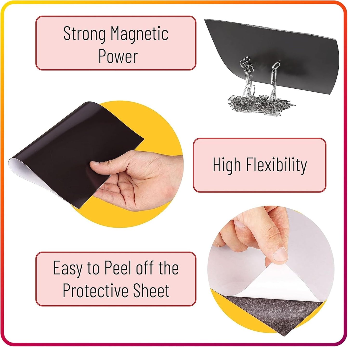 Magnetic Sheets with Adhesive Backing for Crafts, DIY. 4 Strong Craft Magnets 8.5" x 11" to Make Flexible Magnet Self Sticky Tapes, Strips, Squares, Sheet for School Classroom Board, Fridge, Photos