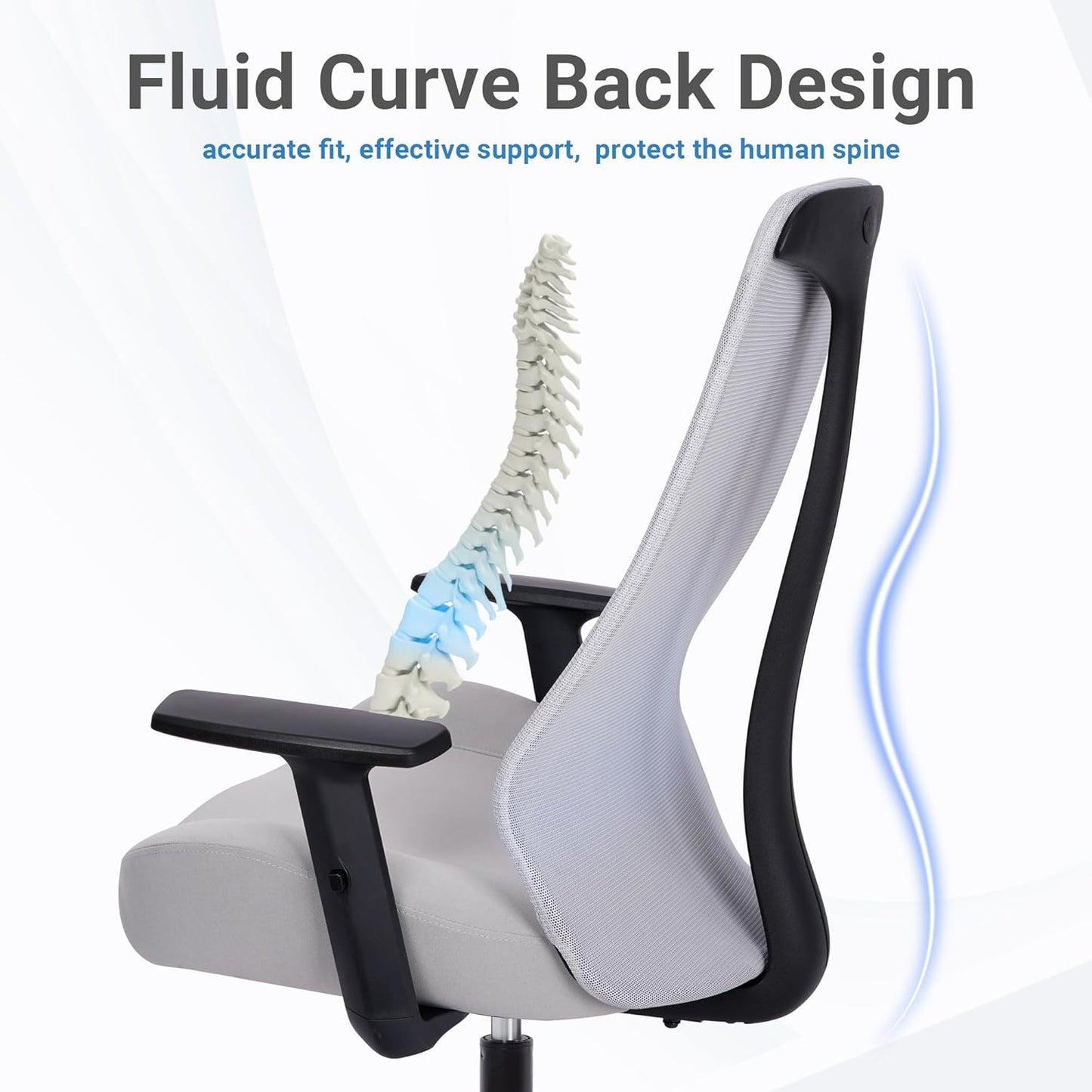 HYLONE Office Chair, 5" Thickened Seat Ergonomic Desk Chair with Adjustable Armrests, Home Office Computer Chairs for Long Hours Mesh Executive Chair(Black Base&Grey)