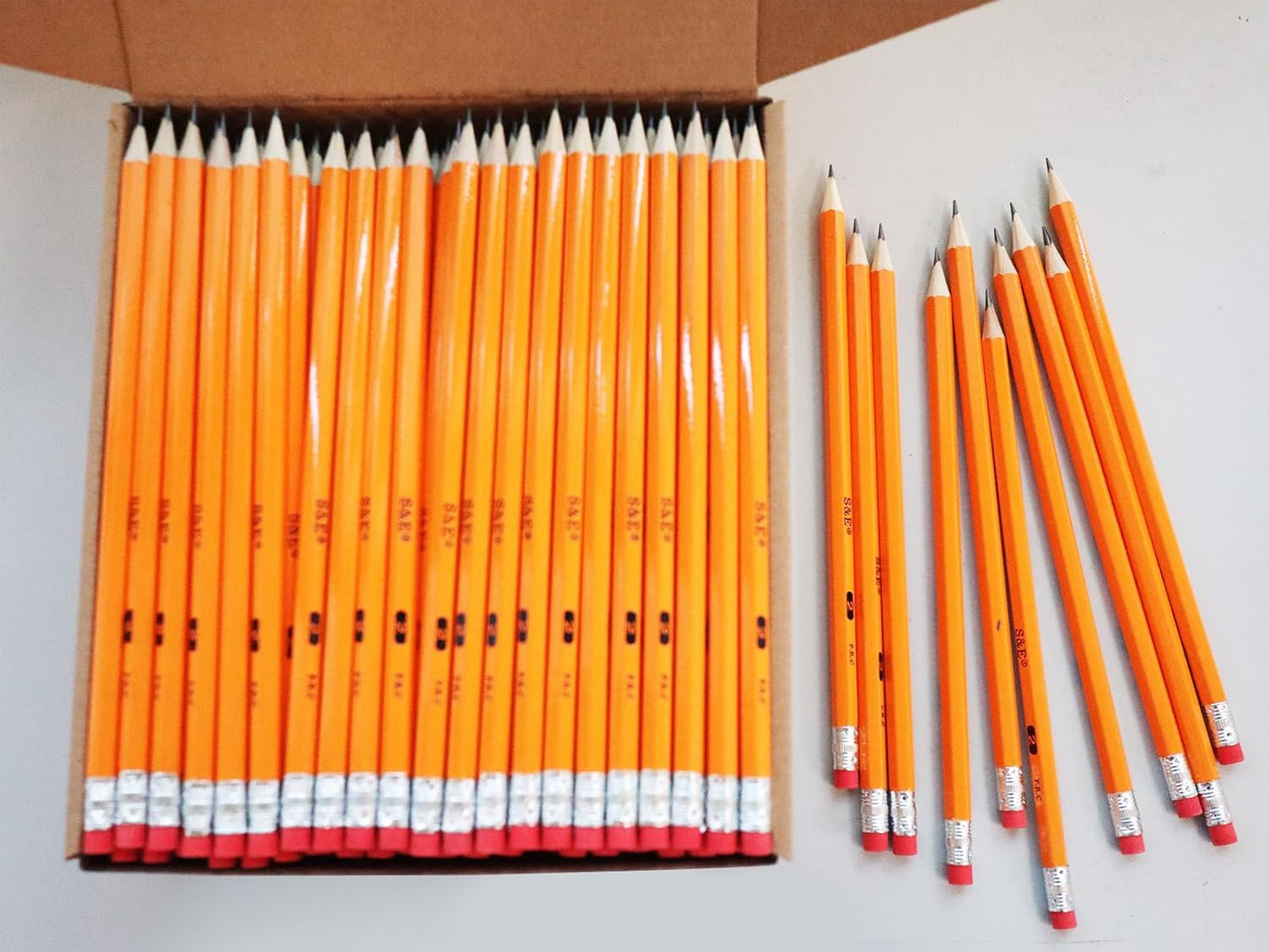 S & E TEACHER'S EDITION Woodcased #2 Pencils, Pre-sharpened, 2 HB Lead Bulk Box Pencil, No. 2, Yellow Pencils with Erasers, Back to school, 200 Count