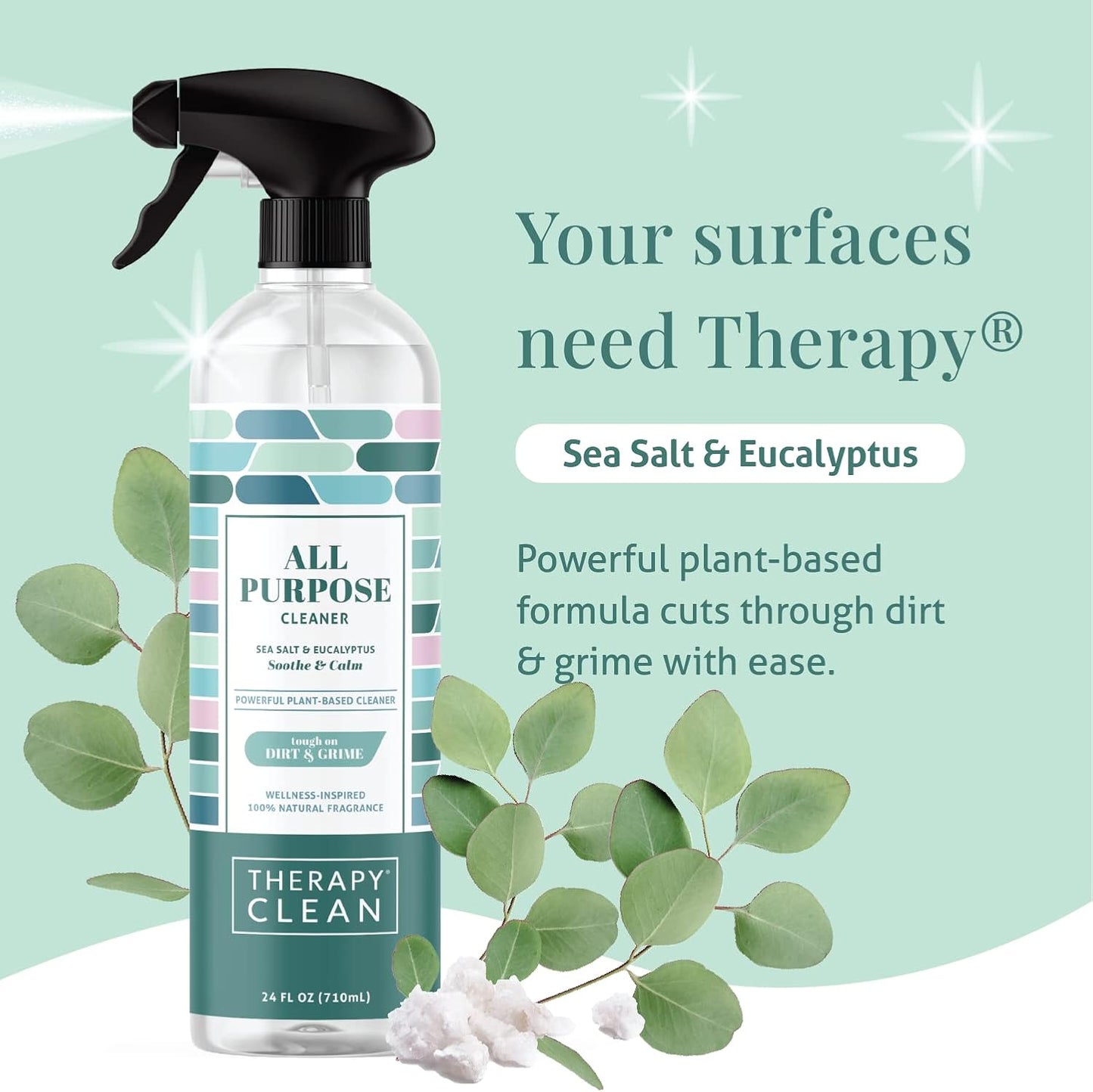 Therapy Clean All Purpose Cleaner Sea Salt & Eucalyptus (Pack of 6) - 100% Natural Fragrance, Plant-Based Multipurpose Cleaner