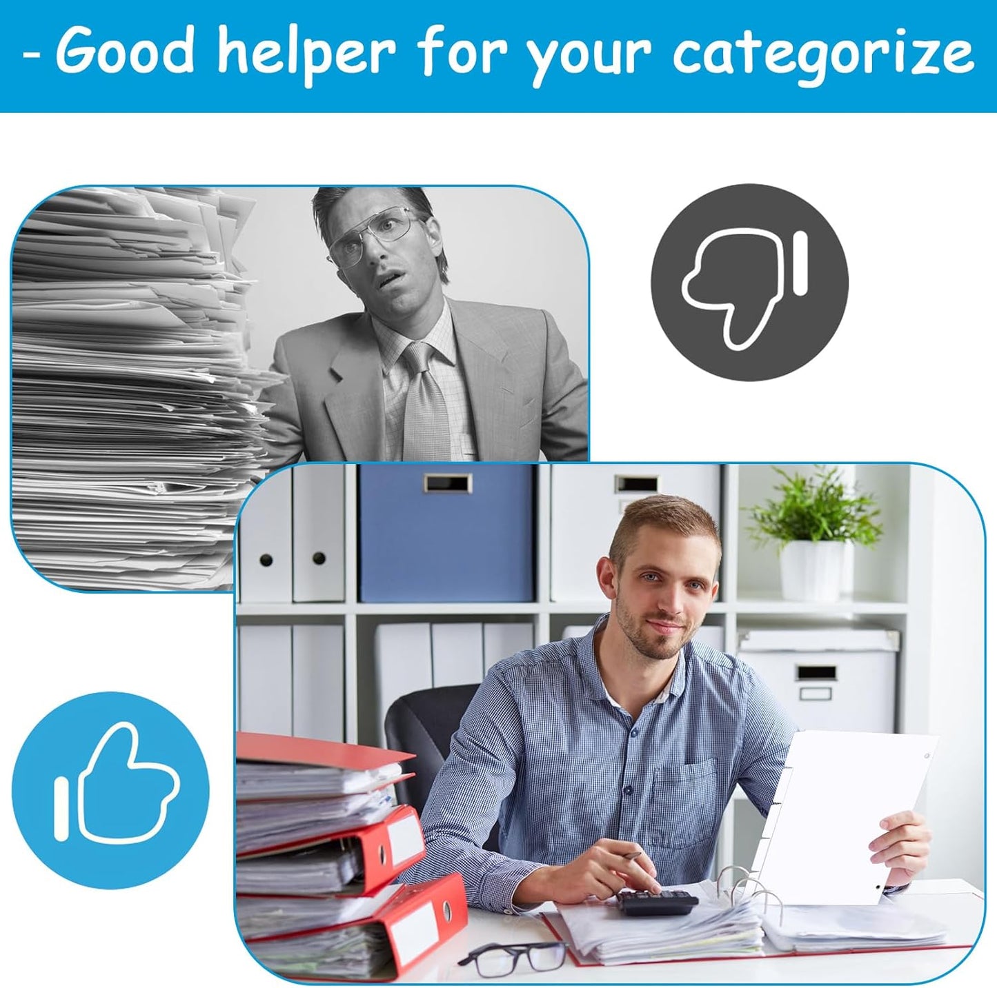 Binder Dividers for 3 Ring Binder, 1/5 Cut Tabs, Letter Size, Blank Write On Page Dividers with 5 Big Tabs for School Office Home, 12 Sets, 60 Dividers, White