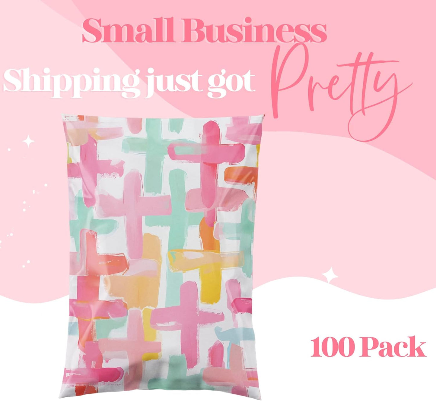 14.5x19 Designer Poly Mailer 100 Pack Heavy Duty Waterproof Self Seal Shipping Bags for Small Business Large Mailing Envelopes Bulk Tear Resistant Packaging Pastel Crosses Faith