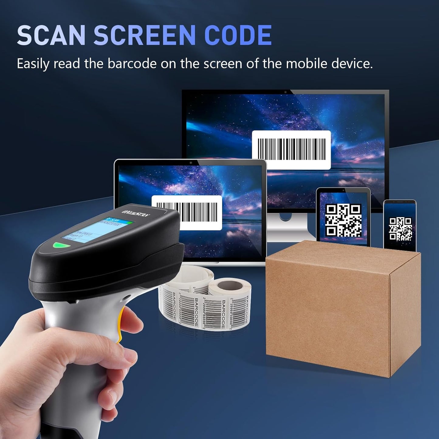 Barcode Scanner Wireless, QR Code Scanner Handheld Bar Code Scanners with Base 2 in 1 USB Wired Connection & 2.4G Wireless 1D&2D&PDF417 Data Matrix Automatic Barcode Reader