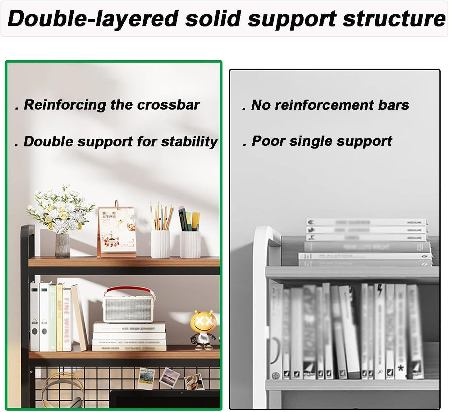 2-Tier Desktop Hutch Bookshelf Metal Desk Shelf Dorm Bookcase for Computer Desk Countertop Storage Organizer Display Rack for Office Home (Black, 37.4in)