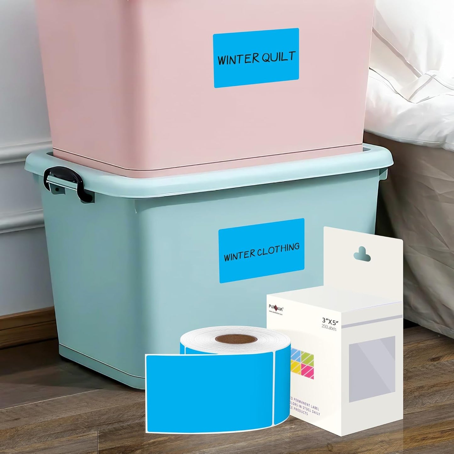 PARLAIM 3 X 5 Inch 4Rolls/1000 Per Roll Rectangle Inventory Color Coding Labels,Roll Square Label Stickers for Home (Sky Blue)