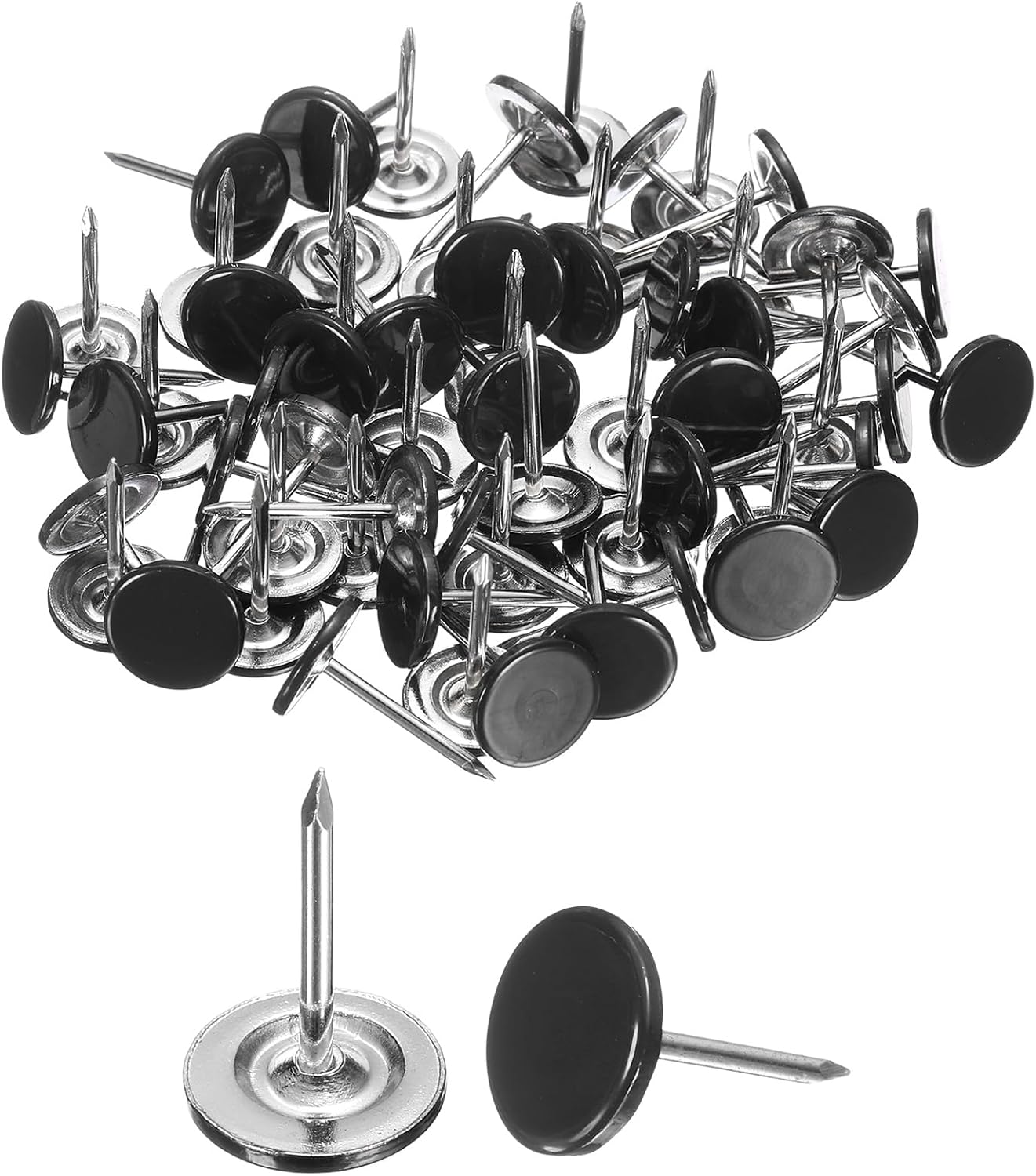 uxcell 120Pcs Push Pins, 11mmx17mm Round Flat Head Decorative Thumb Tacks Upholstery Tacks for Cork Board Office Wall Hangings, Black