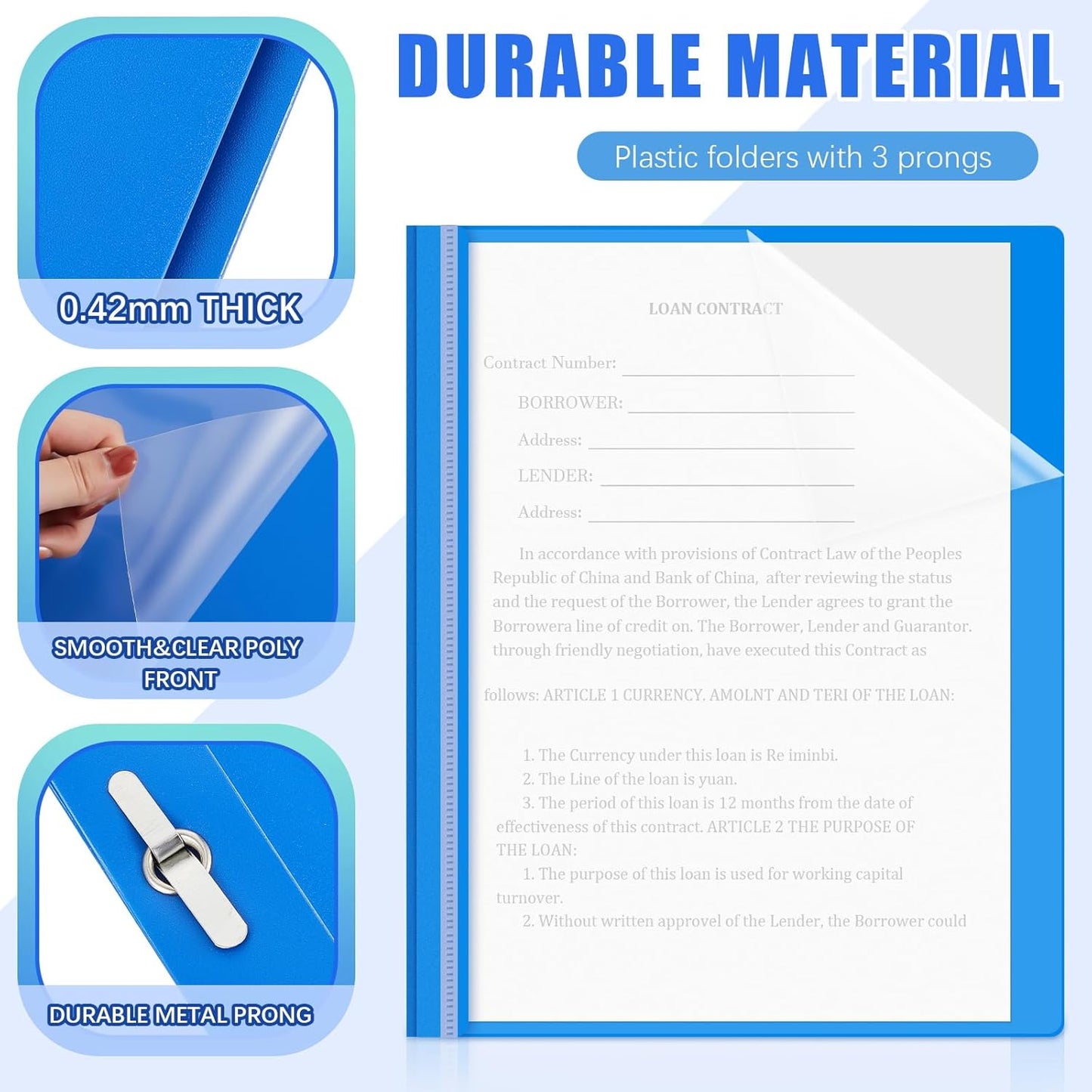 Teling 150 Pcs Plastic Report Covers with 3 Prong Clear Front Resume Folder Business Report Covers Bulk Presentation Folders Clear Front Report Folders for Documents, School, Office(Blue)