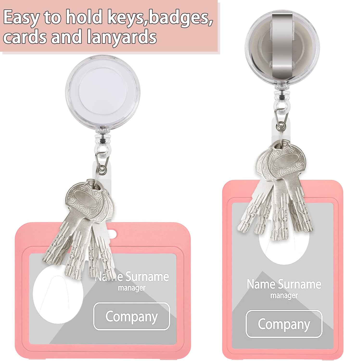 JANYUN 50 Pcs Retractable Badge Reel Clips Holder for Hanging ID Card Name Key Chain (Clear White)