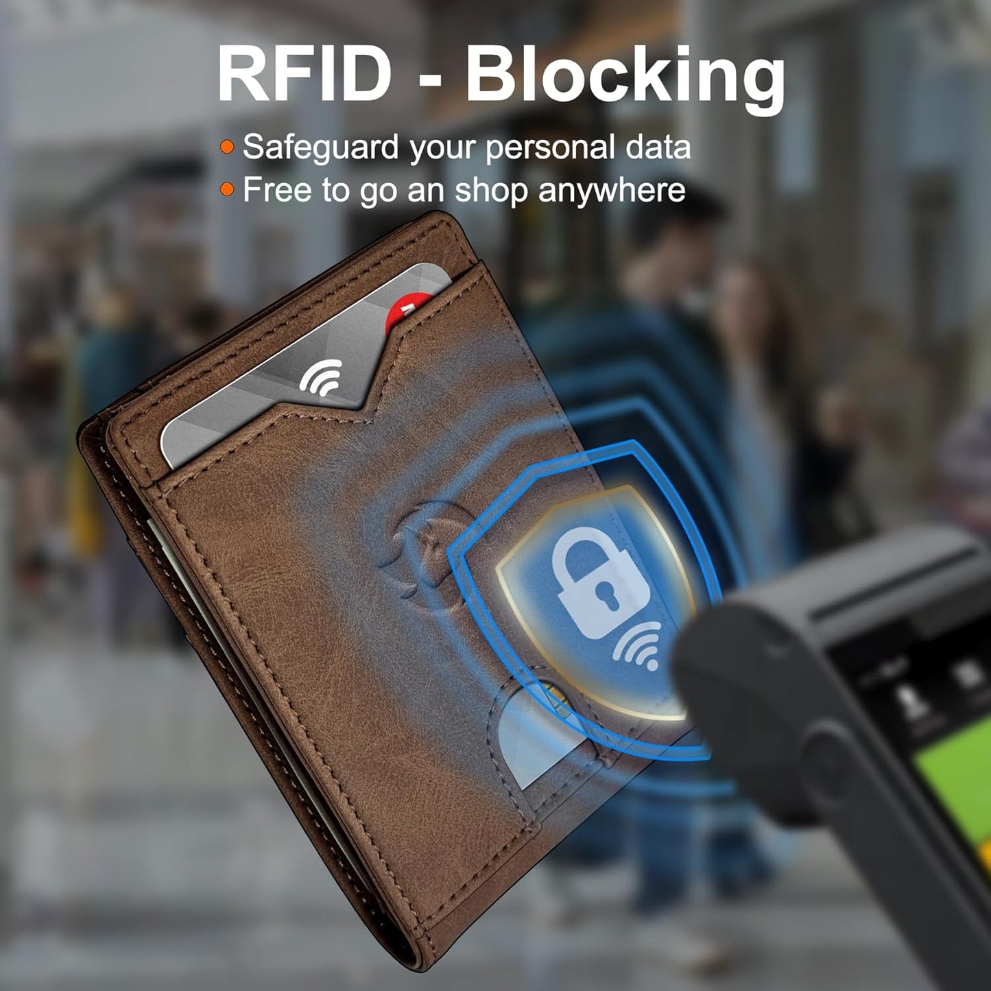 Wallet for Men Wallet with Cash Pocket 2 ID Window 13 Cards,Slim Leather Wallet Front Pocket Card Holder RFID Blocking with Gift Box