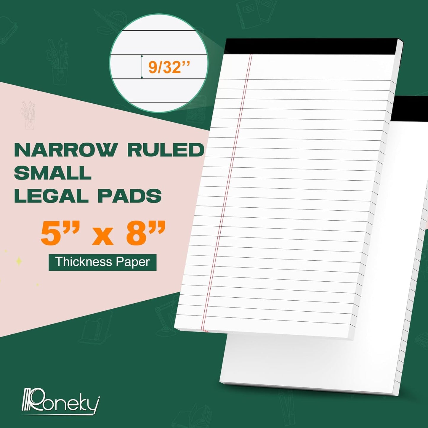 12 Pack Note Pads 5x8, Small Legal Pads 5x8 White Writing Paper for Work, Mini Notepads College Ruled Paper with Sturdy Back 25 Lines, Perforated Legal Note Pad 5" x 8", 30 Sheets Per