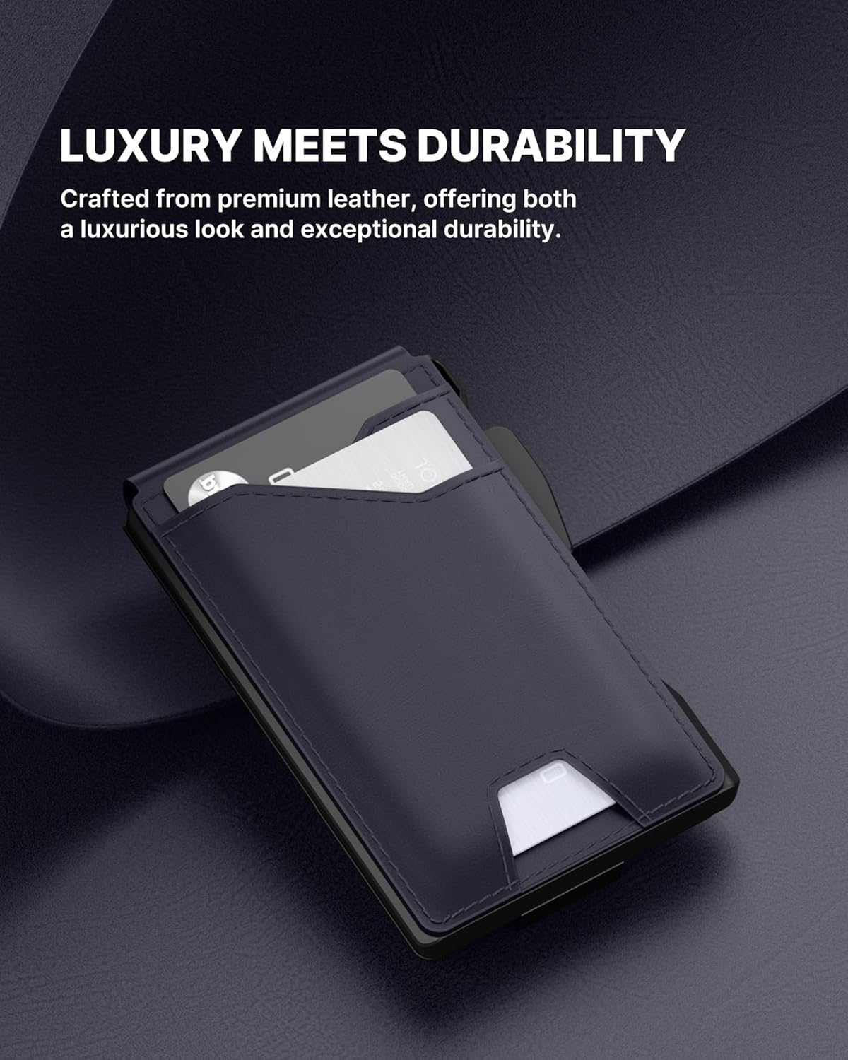 typecase Tactical Wallet for Men Card Holder: Pop Up Card Case, Genuine Leather, Smart, RFID Blocking, Slim, Minimalist, Thin, Front Pocket - 9-13 Card Capacitiy, ID Window, Money Clip (Navy)