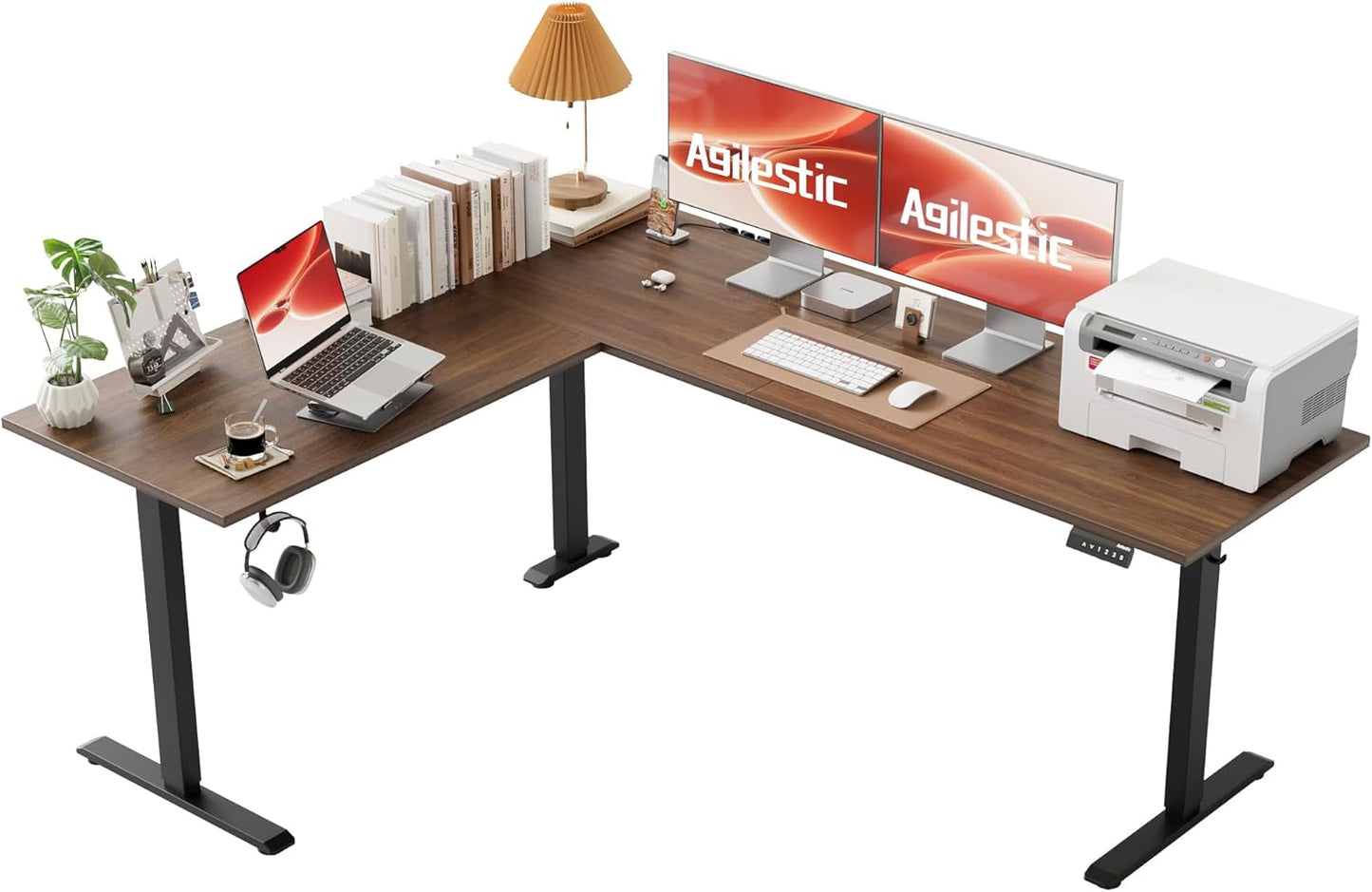 Agilestic L-Shaped Standing Desk Adjustable Height, Electric Corner Standing Desk, Sit Stand Up Desk, 75x61 inch Sit Stand Computer Table, Dark Walnut