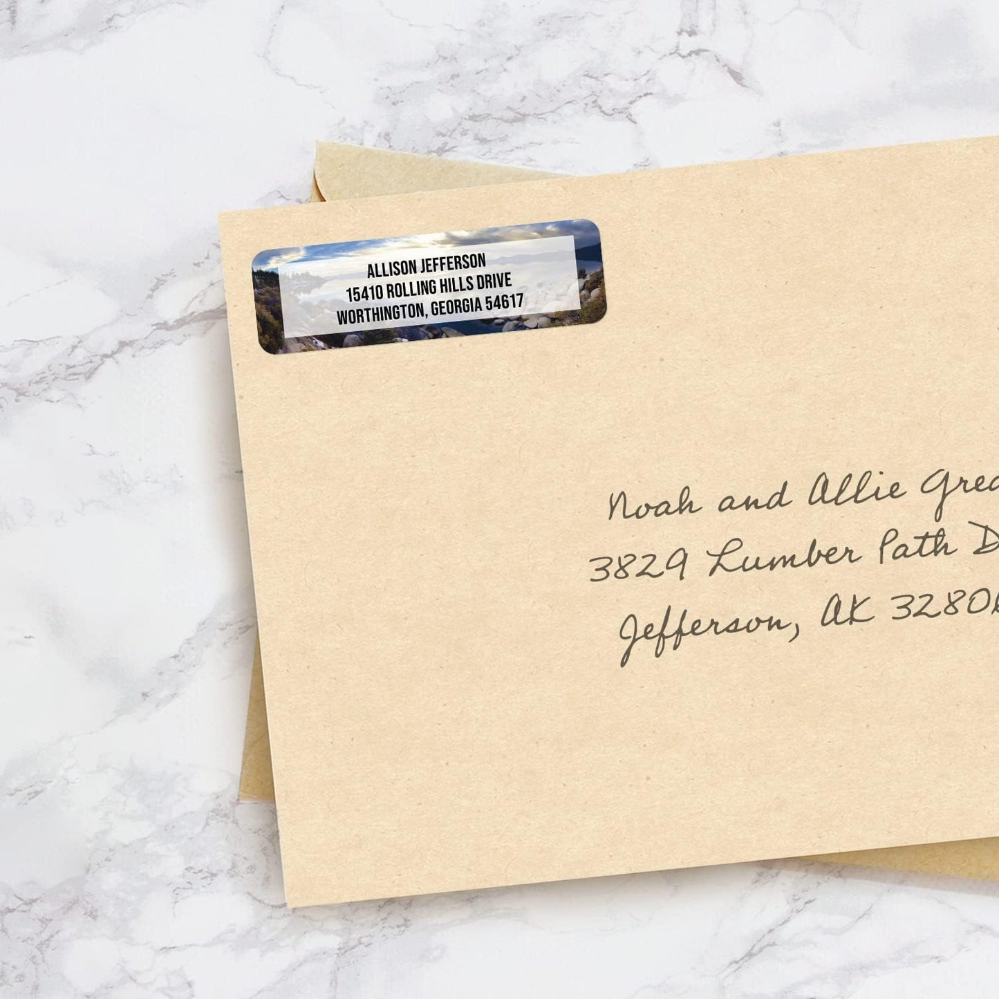 Breathtaking Landscape Rolled Address Labels / 500 Personalized Return Address Labels/Designer Address Stickers in Elegant Plastic Dispenser