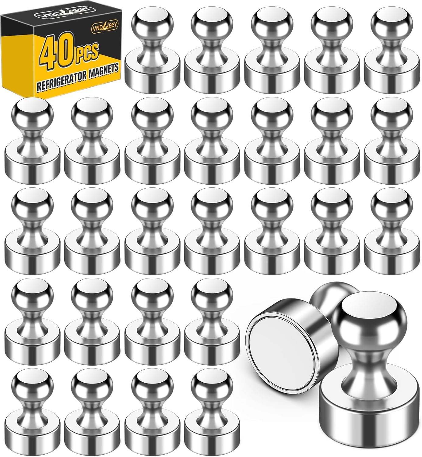 VNDUEEY 40 Pcs Refrigerator Magnets, Rose Gold Strong Magnet for Whiteboard, Fridge Magnet, Small Push Pin Magnets Office, Classroom, Map (Silver)