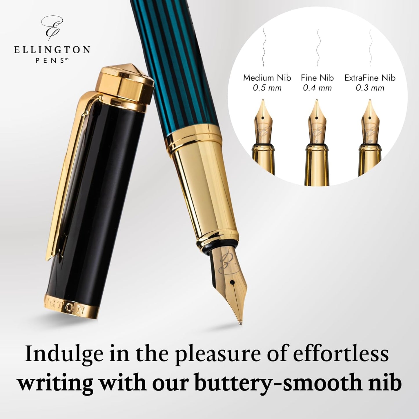 Luxury Fountain Pen Set- Fountain Pens for Writing - Smooth Fine Nib - Includes Refillable Ink Converter, 3 Ink Cartridges [Black & Blue], Gift Box - Elegant Calligraphy