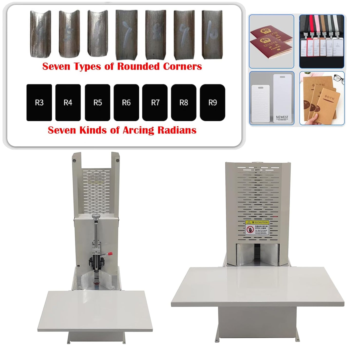 Electric Round Corner Cutter, Heavy Duty Fillet Paper Punch with Foot Pedal & Metal Protective Cover, R3-R9 Cutting Radius, Electric Corner Rounding Machine for PVC Name Card 1.97in Thickness
