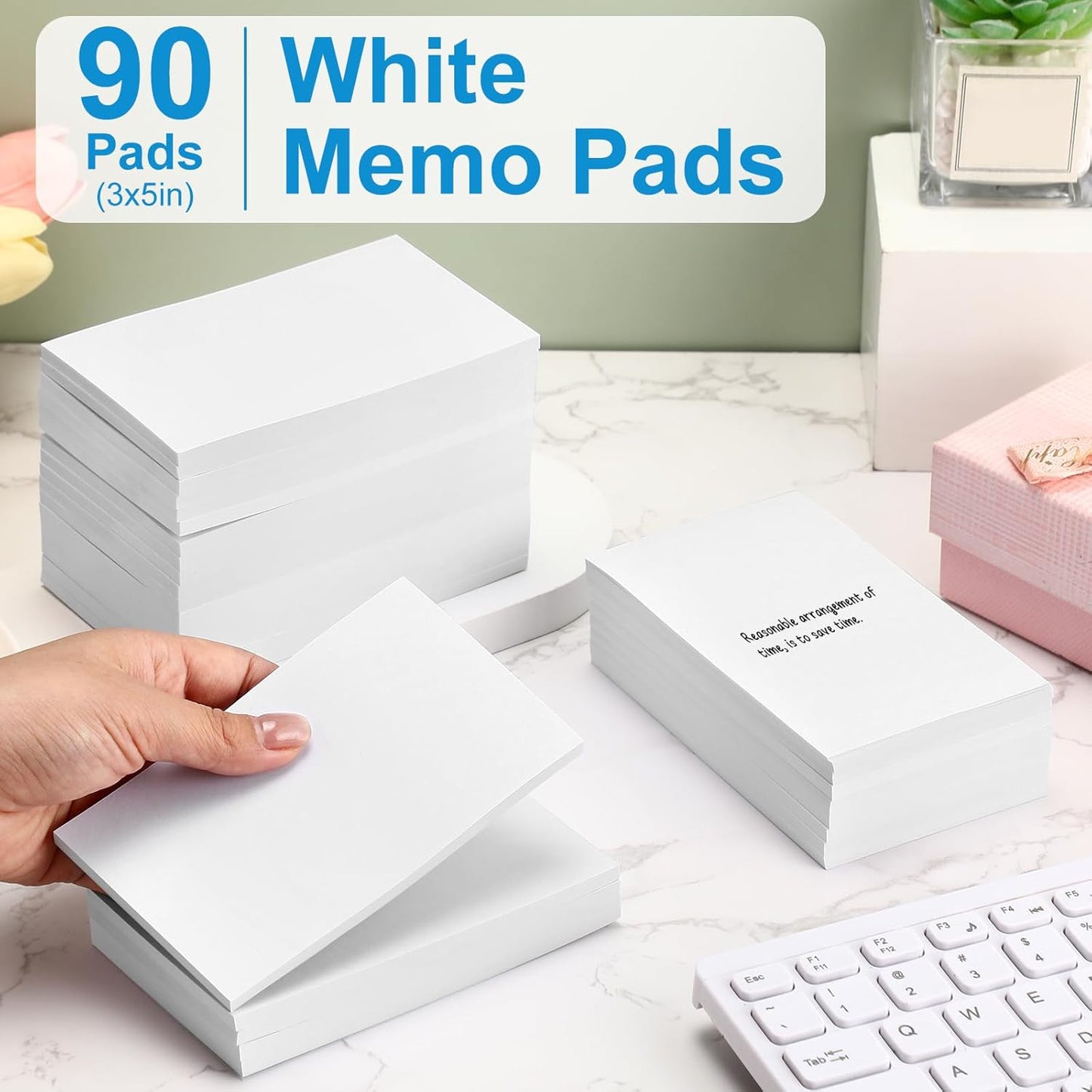 Fainne 3 x 5 Inch Paper Note Pads White Memo Pad Blank Writing Memo Scratch Paper for Waitress Waiter Book to Do Grocery List Small Notebook Restaurant Checkbook, White(90 Pack)