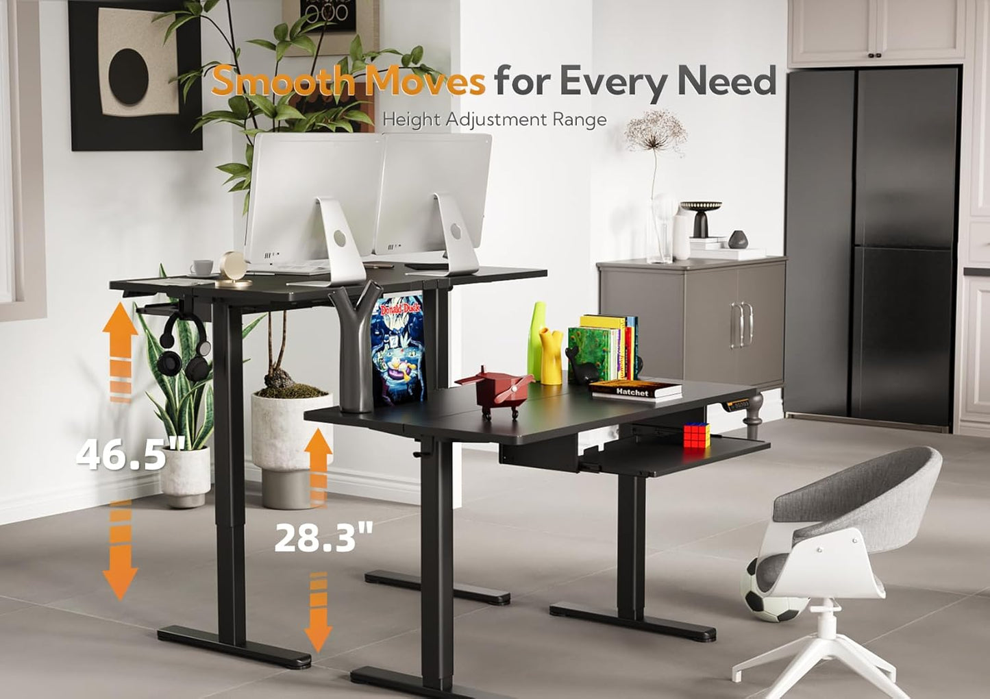 Claiks Standing Desk with Keyboard Tray, Standing Desk Adjustable Height, Raising Desks for Home Office and Computer Workstation, 48 Inches, Black