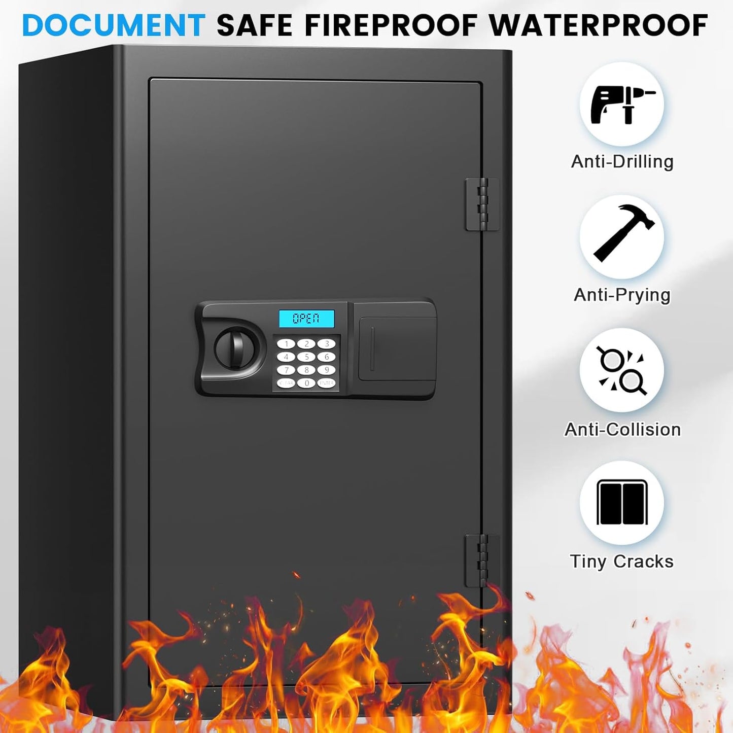 5.0 Cubic Large Home Safe Fireproof Waterproof, Digital Security Fireproof Safe Box with Combination Lock, Alarm Systerm and Removable Shelf, Fire Safes for Home Document Money Valuables