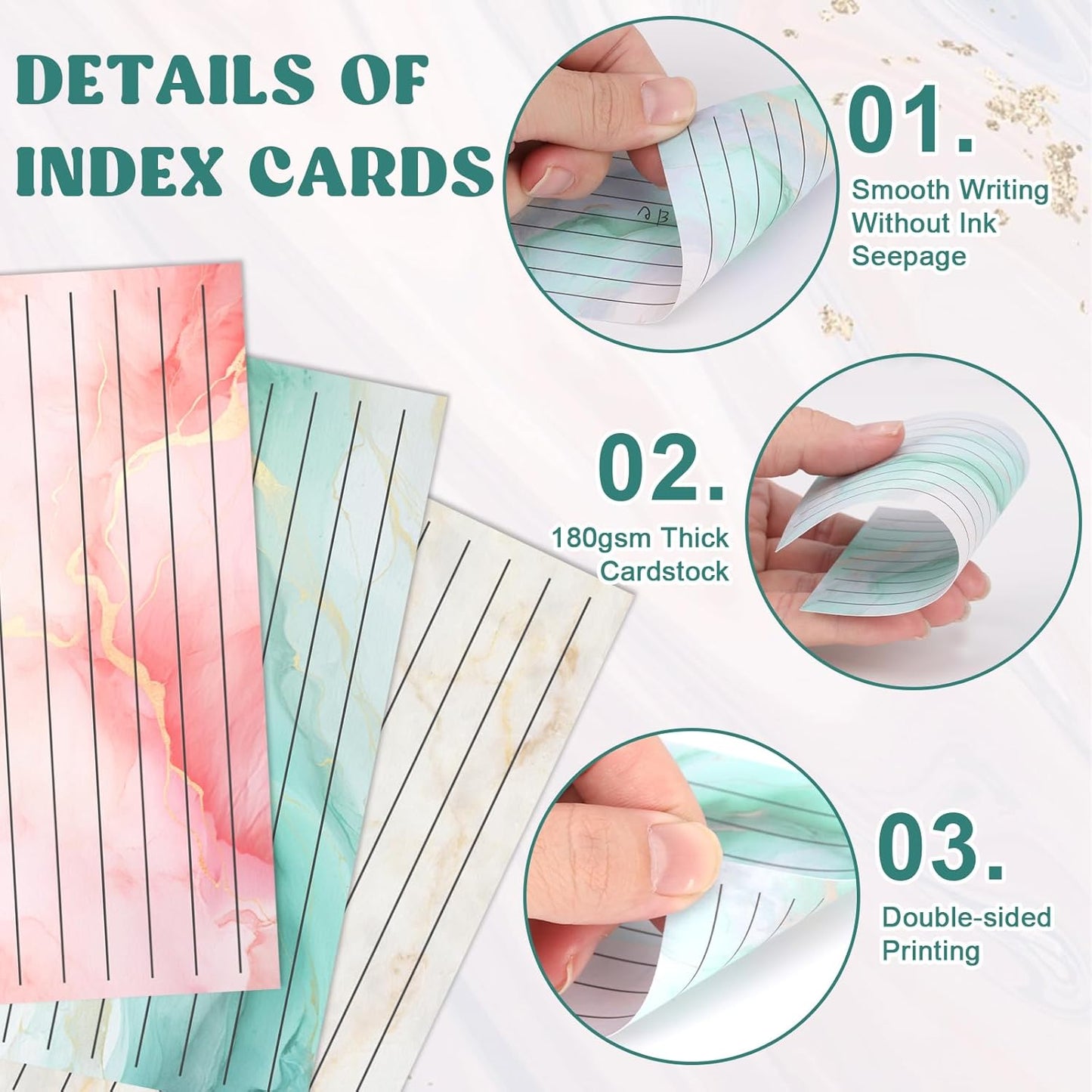 100 Pack Colored Index Cards 3x5 Marble Notecards Lined FlashCards for Studying Heavy Note Cards 180 gsm Memo Cards for Office Home School Supplies
