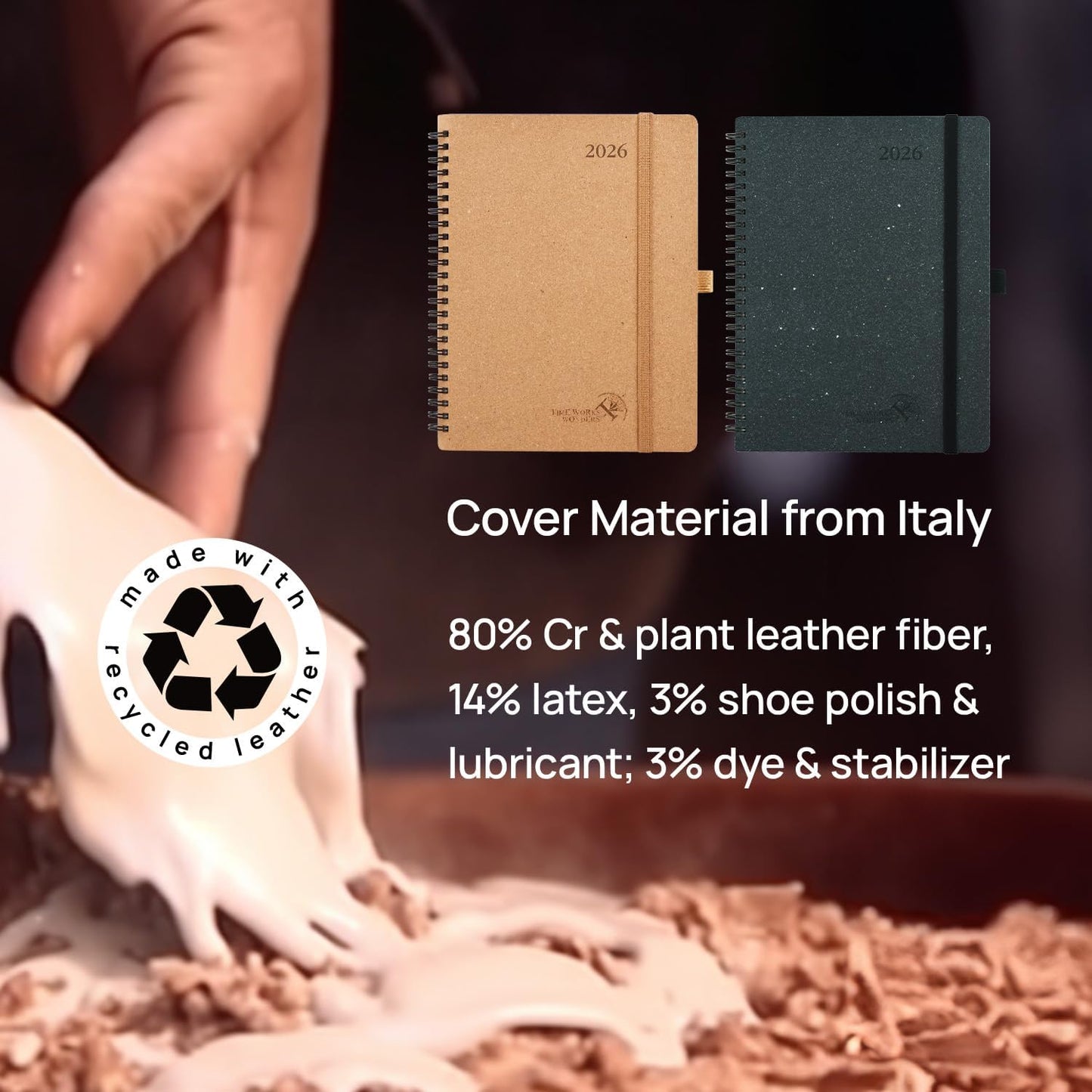 POPRUN 2026 Planner - 2026 Recycled Weekly Planner [Italian Regenrated Leather - Medium Size 6.5'' x 8.5''] - 2026 Weekly Planner with Hourly Schedule, Monthly Tabs-26-WERO7-DST - Desert Brown