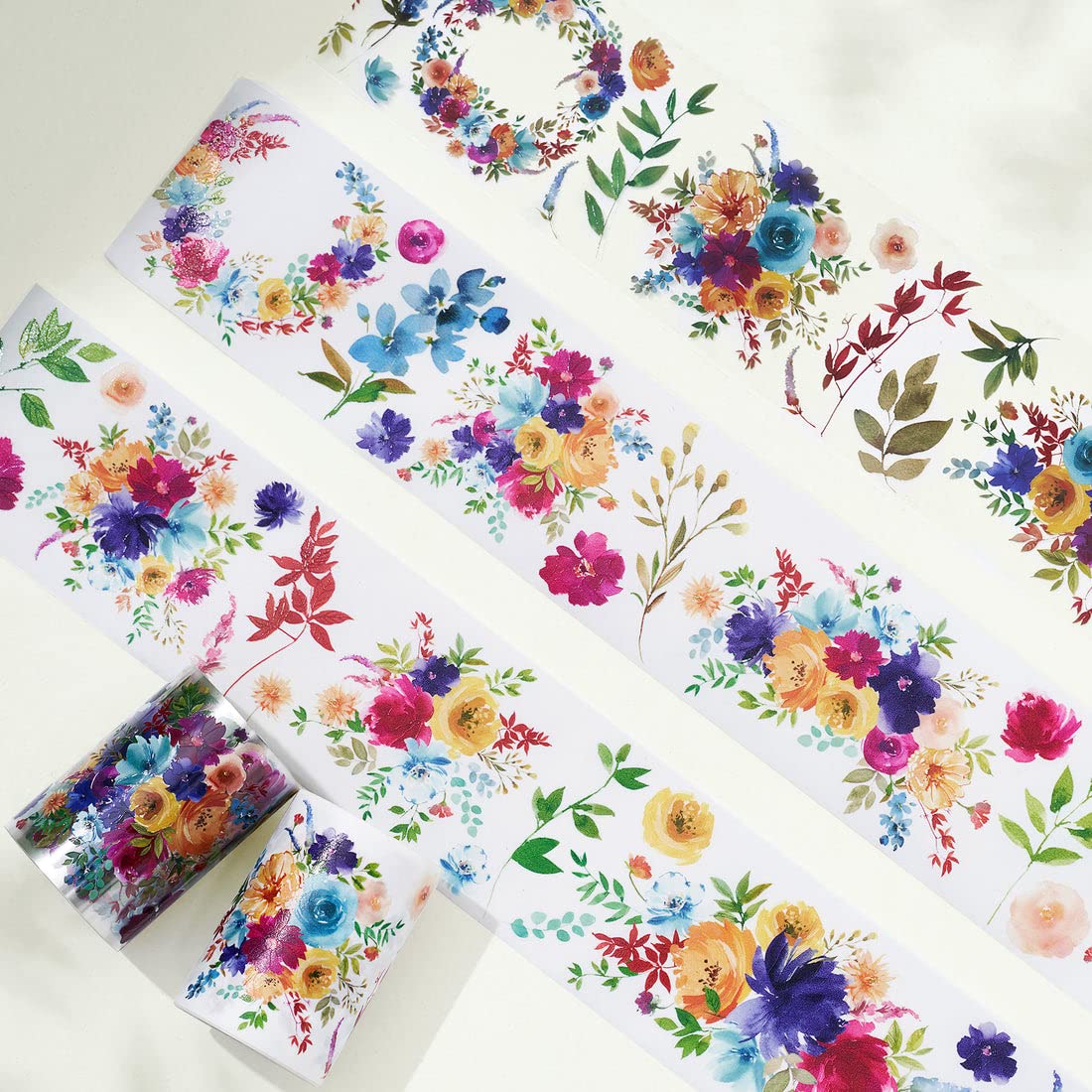 WT Pretty Florals Wide PET Tape, Single Roll, Original Designs, Floral Decorative Tape, Transparent Craft Tape for Bujo Planner & DIY Supplies, Watercolor Flowers