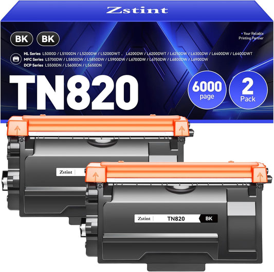 TN820 Toner Cartridge High Yield Black 2-Pack Compatible with Brother TN-820 TN850 TN820 TN890 HL-L6200DW L6200DWT L5100DN L5200DW L6400DW MFC-L5800DW L5700DW L6700DW L6800DW DCP-L5600DN Printer Ink
