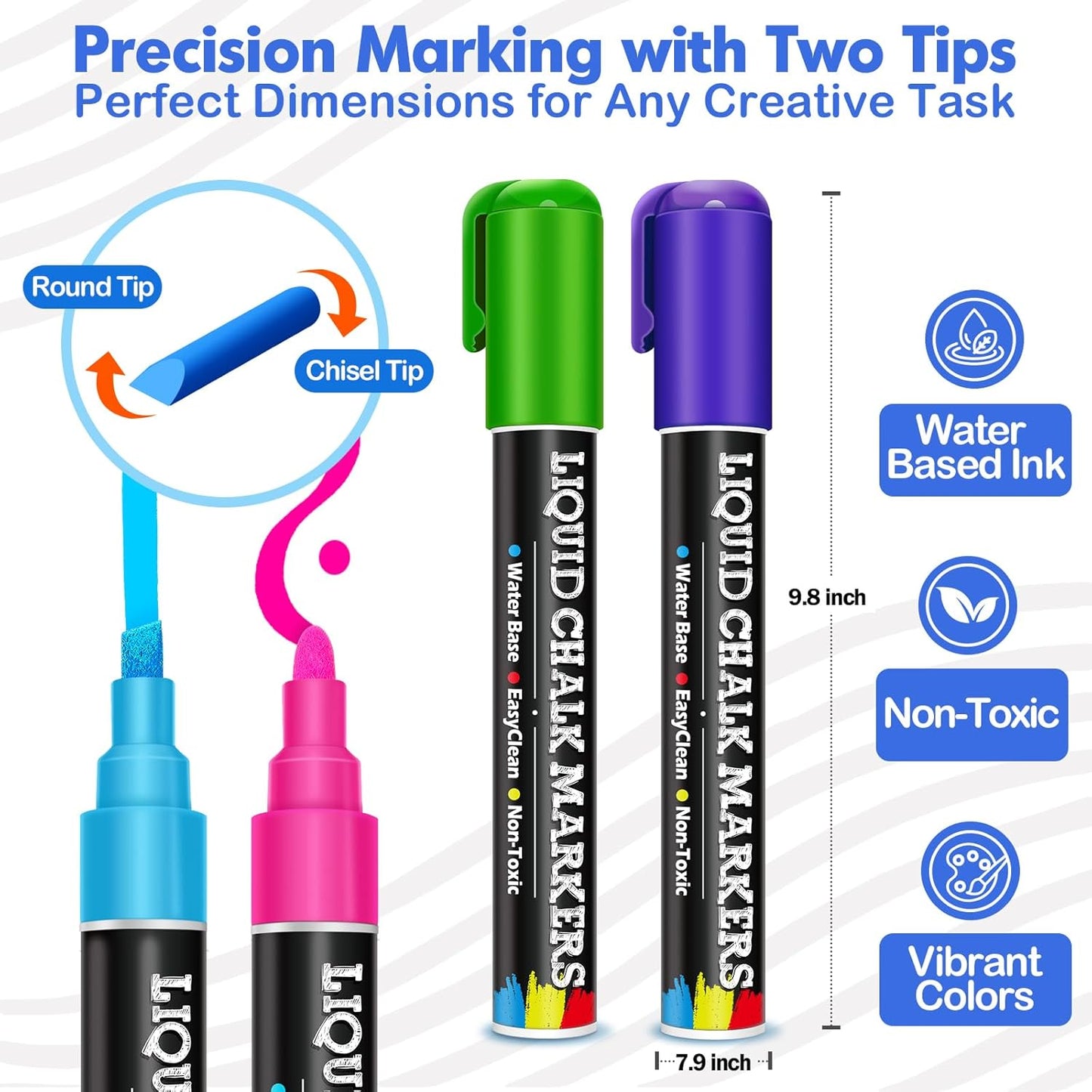 BainGesk 46 Colors Liquid Chalk Markers, Dust-Free Erasable Pens for Blackboards, Chalk Markers for Chalkboard, Windows, Glass, Mirror, Acrylic Dry Erase Board, 6mm Reversible Bullet & Chisel Tip