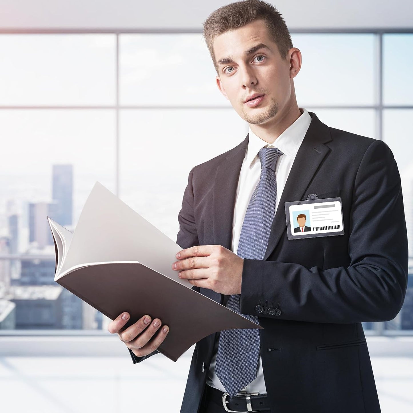 Zonon 150 Sets Name Badge Holders with Clip Clear on Name Tag Waterproof PVC ID Transparent Badge Holder with Resealable Zipper Seal Metal for Teacher Student Worker (Fixed Clips)