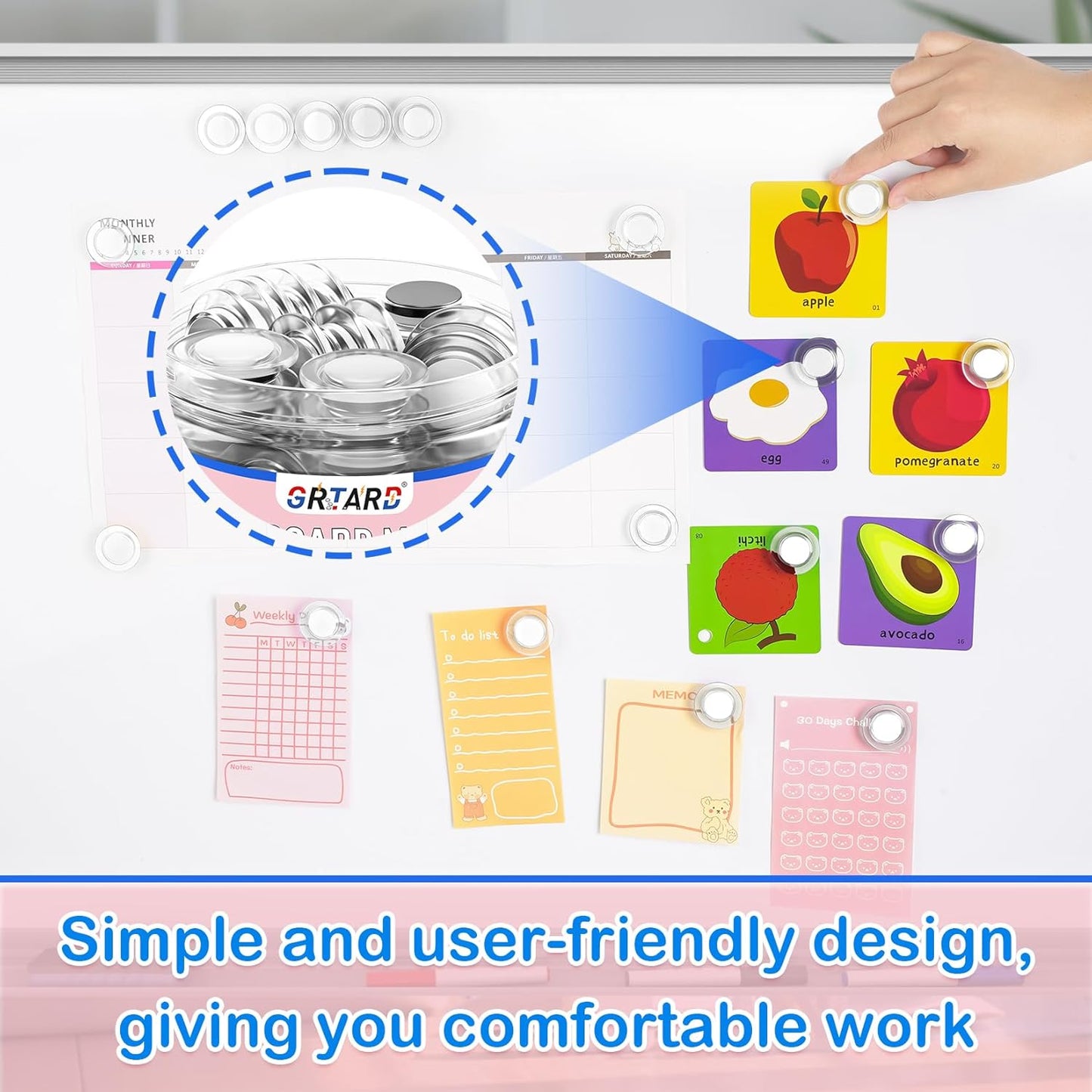 Grtard 45 Pcs Magnets for Whiteboard, Round Refrigerator Magnets Fridge Magnets Whiteboard Magnets, Dry Board Decorative Magnets Teacher Supplies for School, Home, Office (Clear, 3cm/1.18 inch)