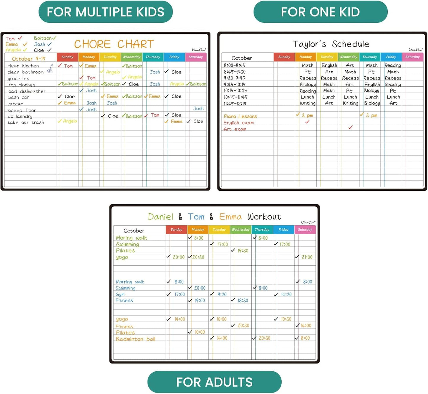 Magnetic Dry Erase Chore Chart, Monthly Calendar Set - 14.5"x11" Monthly Calendar, Chore Board for Fridge - 6 Extra Fine Point Markers Included - Shipped Flat