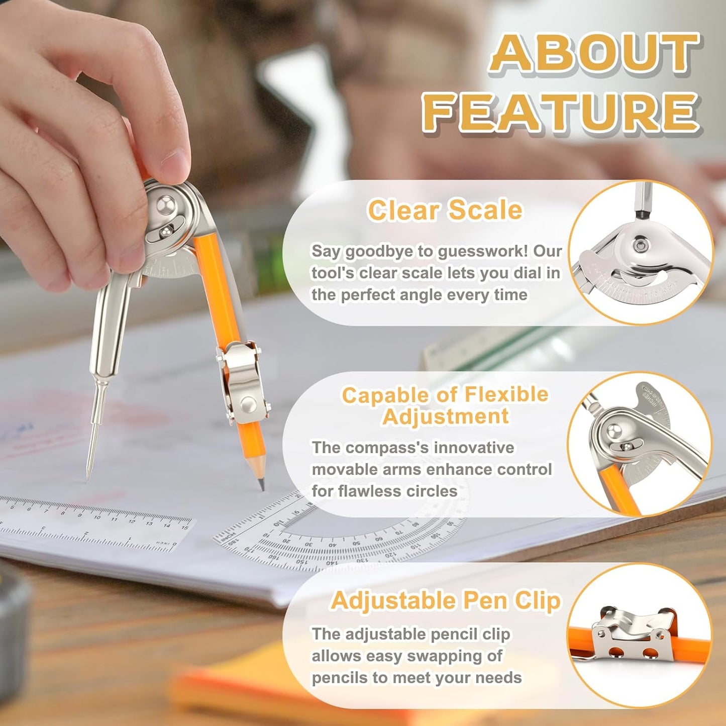 20 Pieces Geometry Math Set Compass for Geometry Math Compass and Protractor Set Include Metal Compass with Pencil Plastic Ruler and Protractor for Student School Office Woodworking Drawing Tools