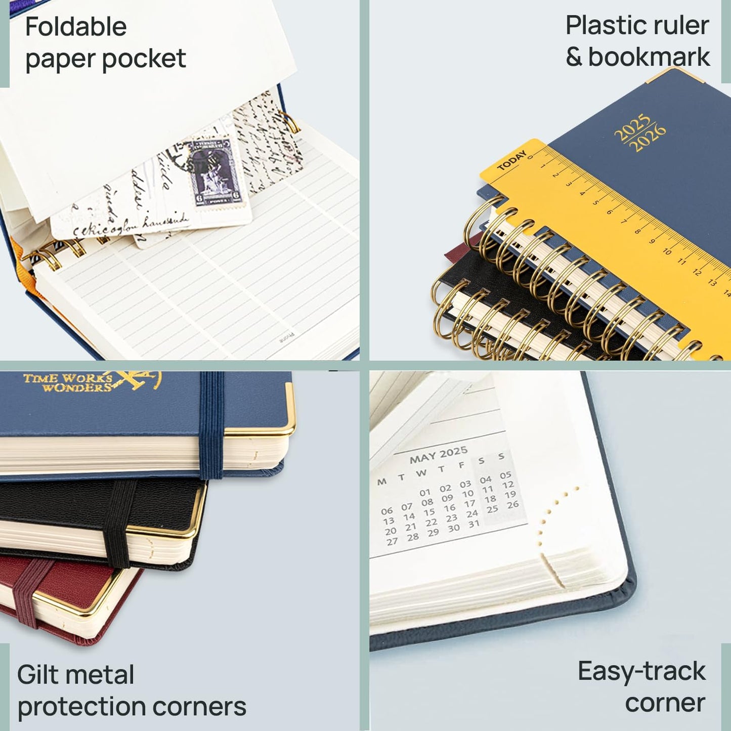 POPRUN Academic Planner 2025-2026 (July 2025-June 2026), Daily Weekly and Monthly Appointment Book (Wirebound Hard Cover - 6.25'' x 8.5'') with Hourly Time Slots, Tabs, 100 GSM - Haze Blue