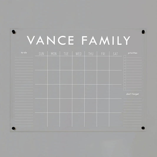 Personalized Clear Acrylic Calendar for Wall, Calendar Whiteboard for Wall, Dry Erase Wall Calendar, Wall Calendar Organizer System for Home (Block, White, 47.5"W x 36"H)