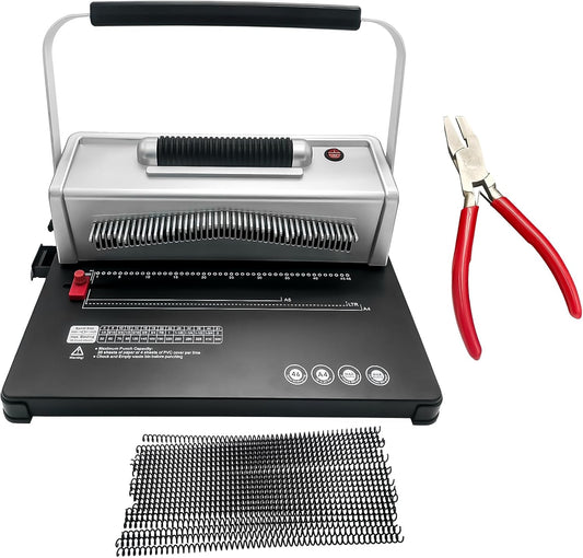 Coil Spiral Binding Machine,46 Holes Spiral Coil Binder with Electric Coil inserter,Manual Book Maker Punch Binder with 100pcs Plastic Coil and Plier