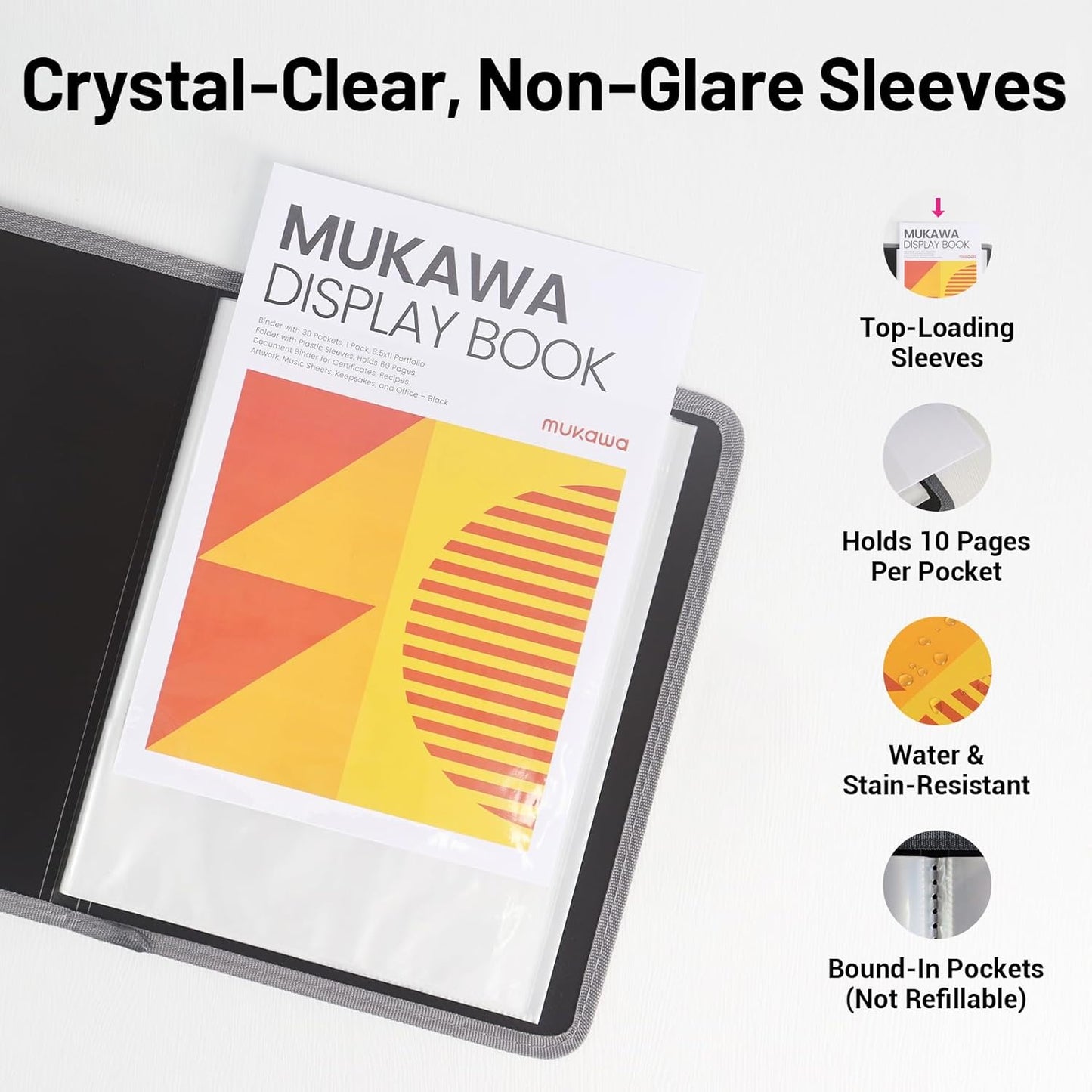 30-Pocket Display Book, 8.5×11 Letter Size Portfolio Folder with Clear Sleeves, Presentation/Certificate Binder & Document Organizer for School, Office & Home, 1 Pack