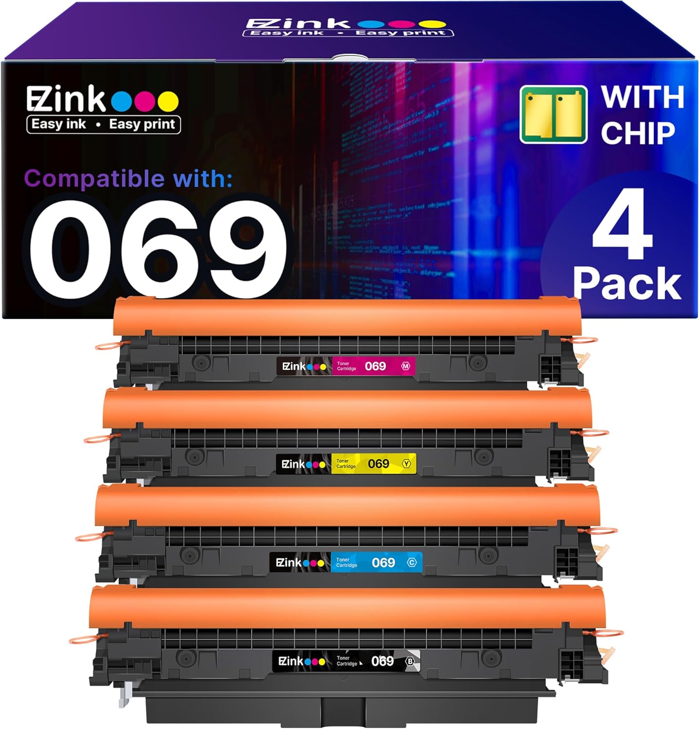 E-Z Ink Compatible 069 Toner Cartridge Replacement for Canon 069 Toner Cartridge Set 069H to use with imageCLASS MF753Cdw MF751Cdw LBP674Cdw LBP673Cdw LBP674Cx MF752Cdw MF756Cx with Chip, 4 Pack-BCMY