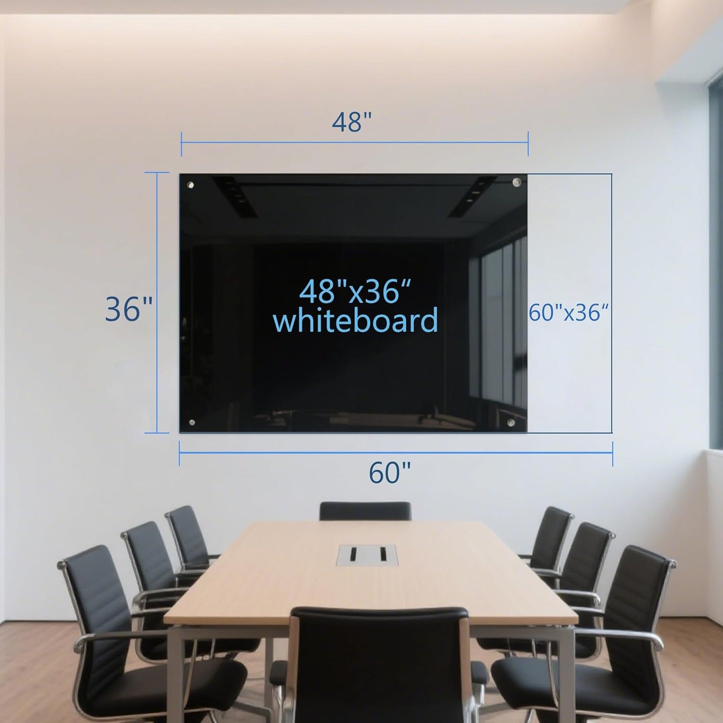 KIZZBY Glass Dry Erase Board - Magnetic Blackboard, 60"X36" Frameless Black Board Clear Glass Boards with Super Strong Magnets, Wall Mounted for Office, Classroom and Home