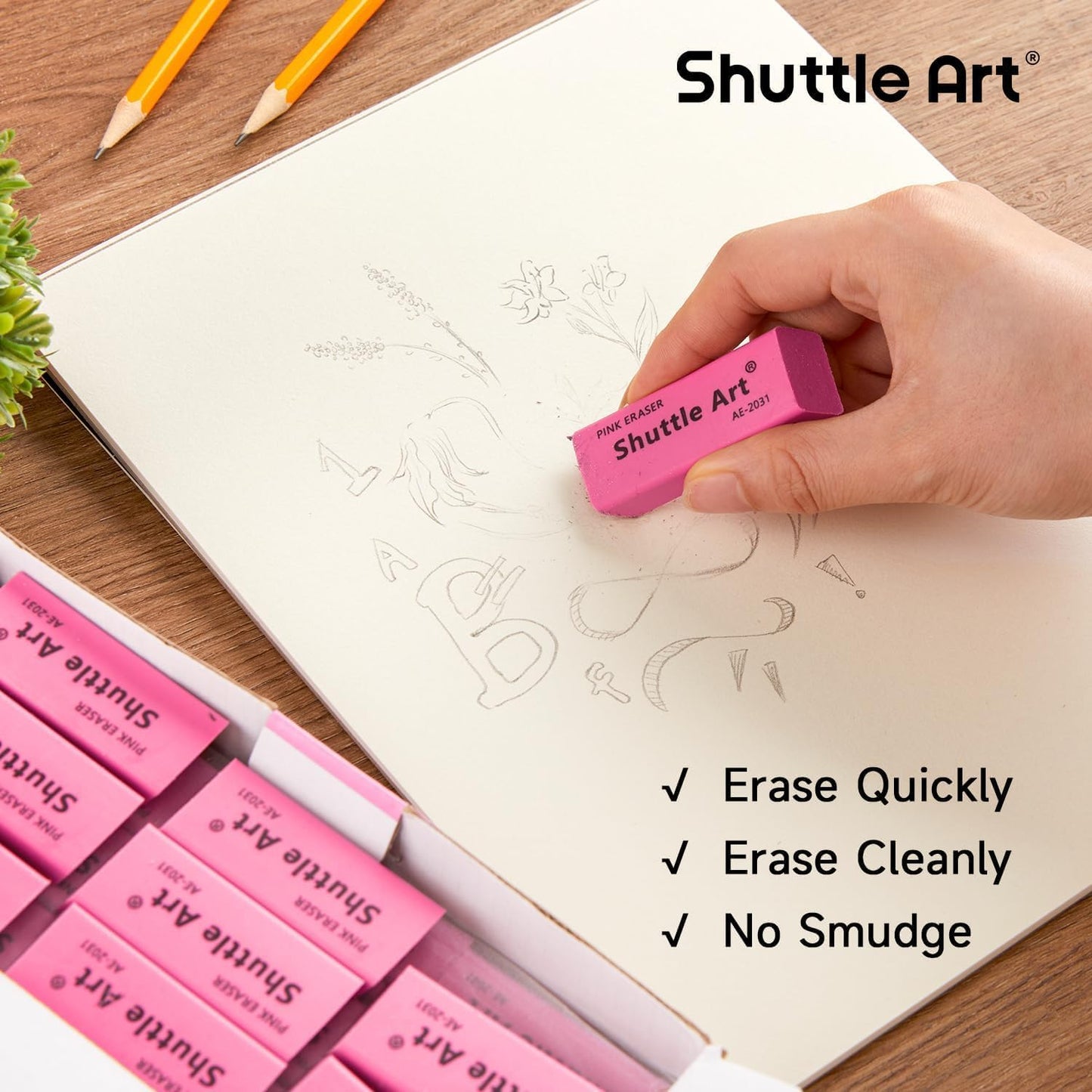Pink Erasers, Shuttle Art 120 Pack Pink Erasers Bulk for School, Office, Latex-Free Soft Eraser for Kids, Teachers as School Supplies