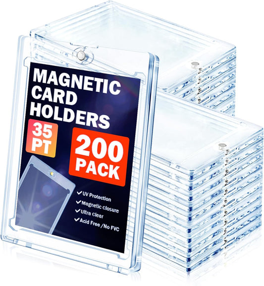 200ct Magnetic Card Holder for Trading Cards, 35 PT One Touch Card Sleeves, Hard Plastic Card Protectors Top Loaders Display Case for Baseball, Football, Sports, Game, TCG, MTG, YUGIOH